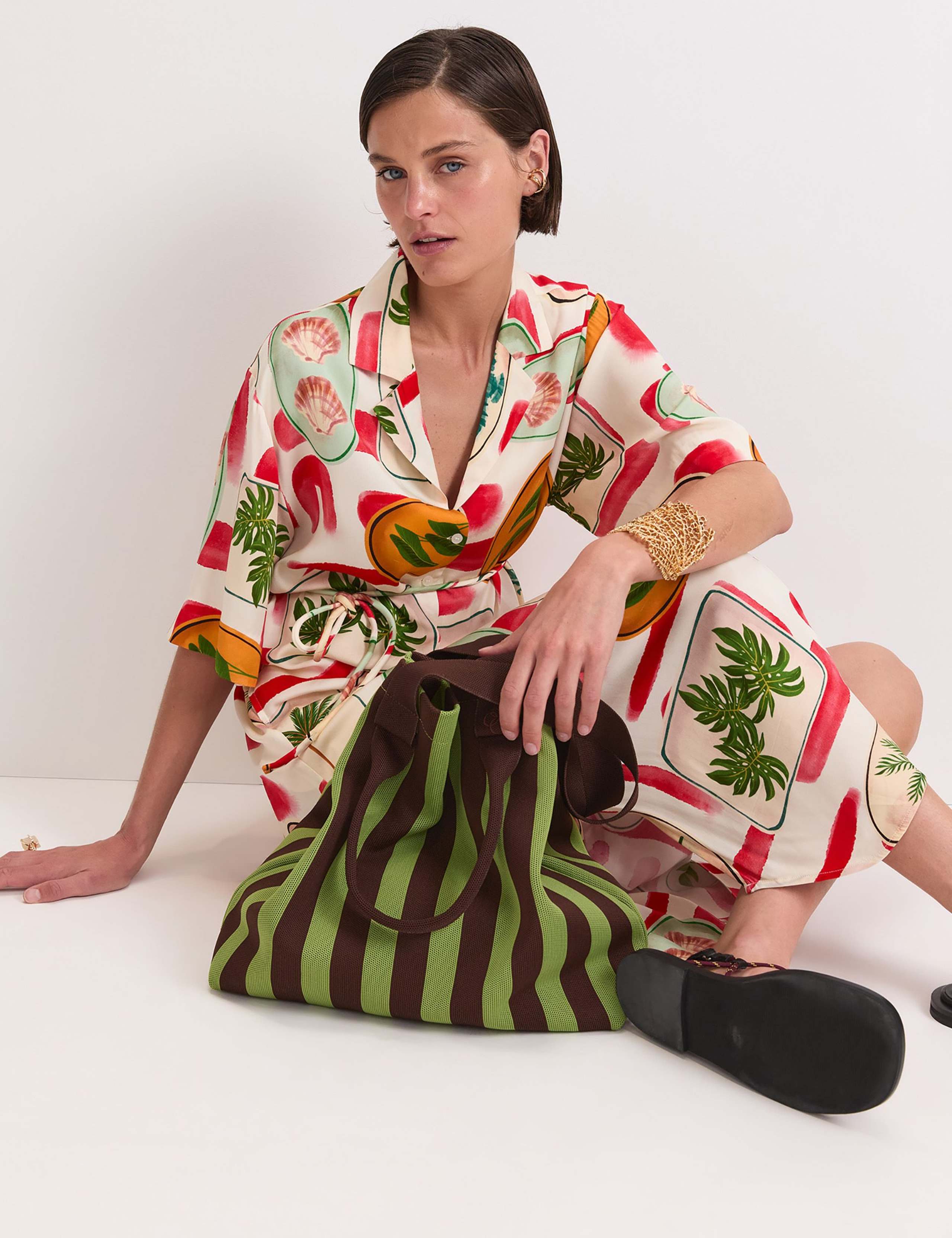 Printed Tie Waist Midi Shirt Dress 4 of 5