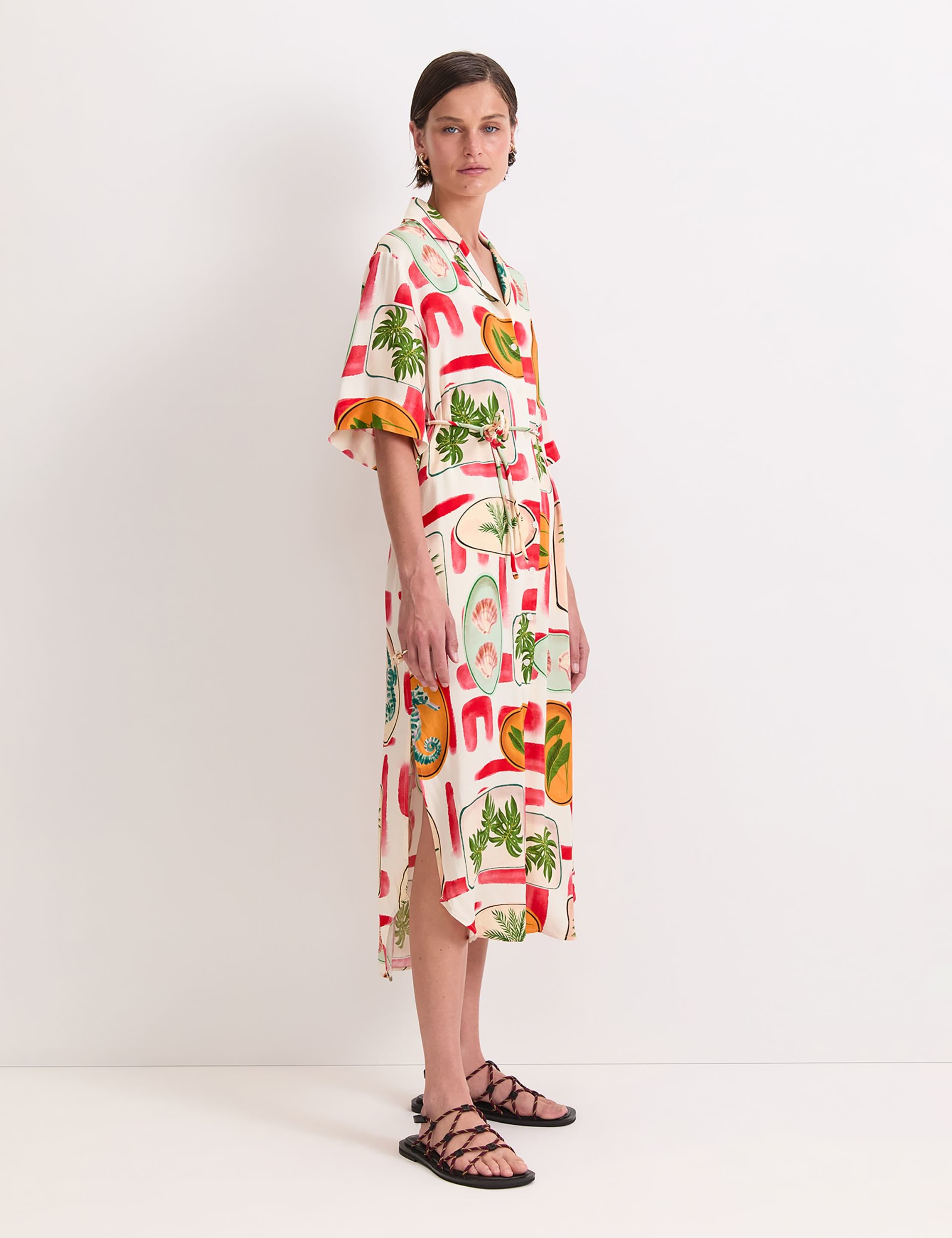 Printed Tie Waist Midi Shirt Dress 5 of 5