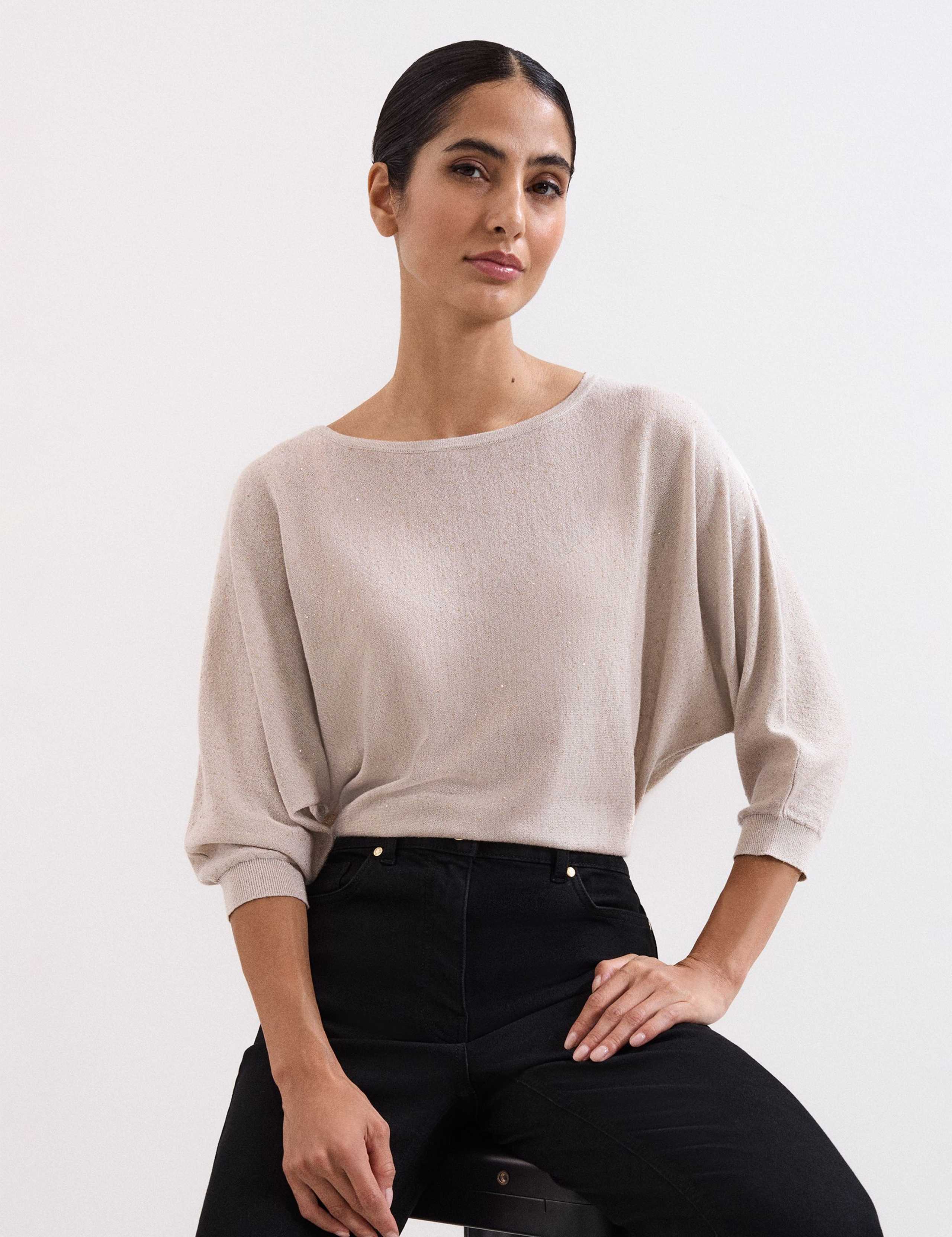 Sequin Slash Neck Batwing Sleeve Jumper 7 of 7