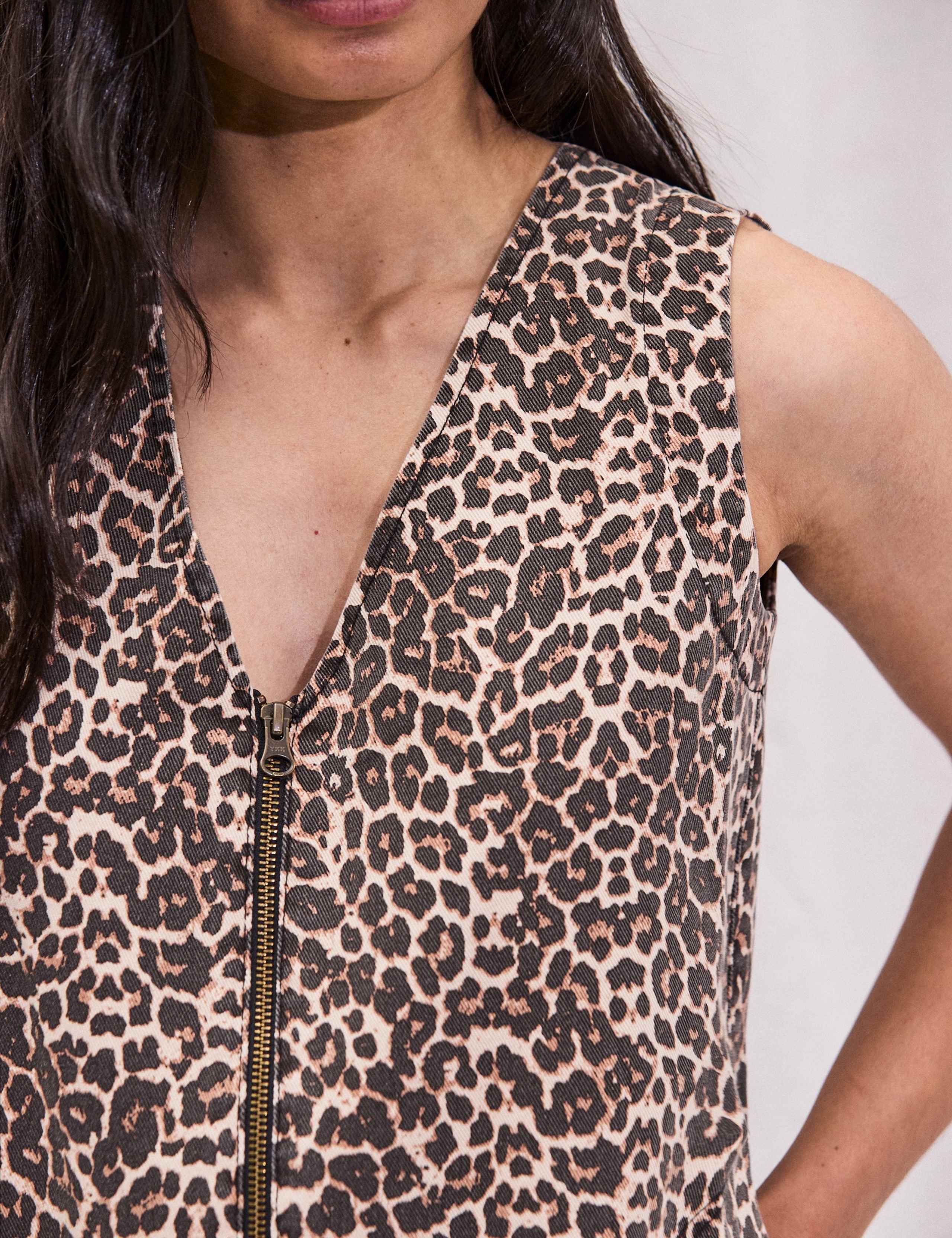 Denim Leopard Print Zip-Up Mini Swing Dress 4 of 5