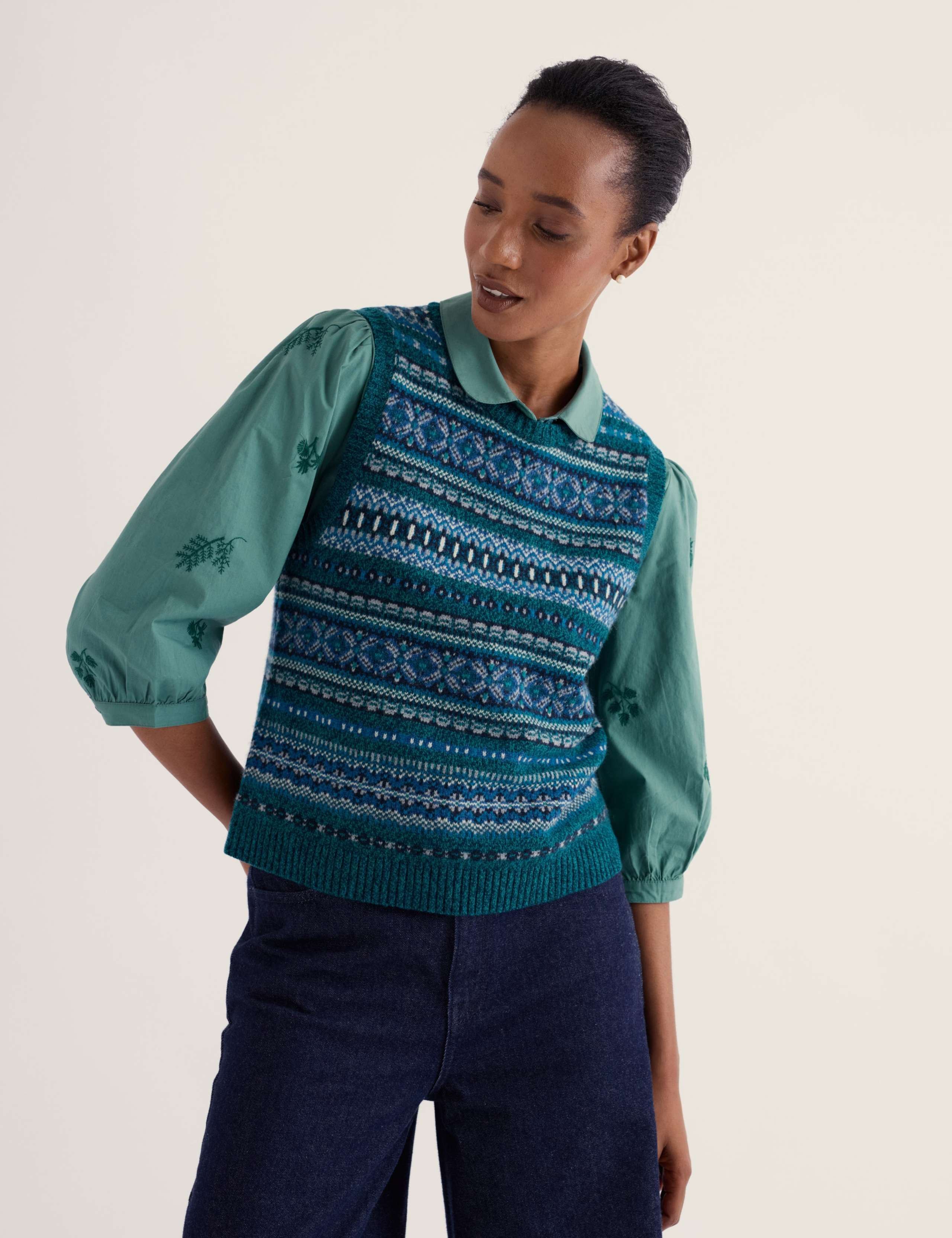 Merino Wool Rich Fairisle Round Neck Knitted Vest 4 of 5