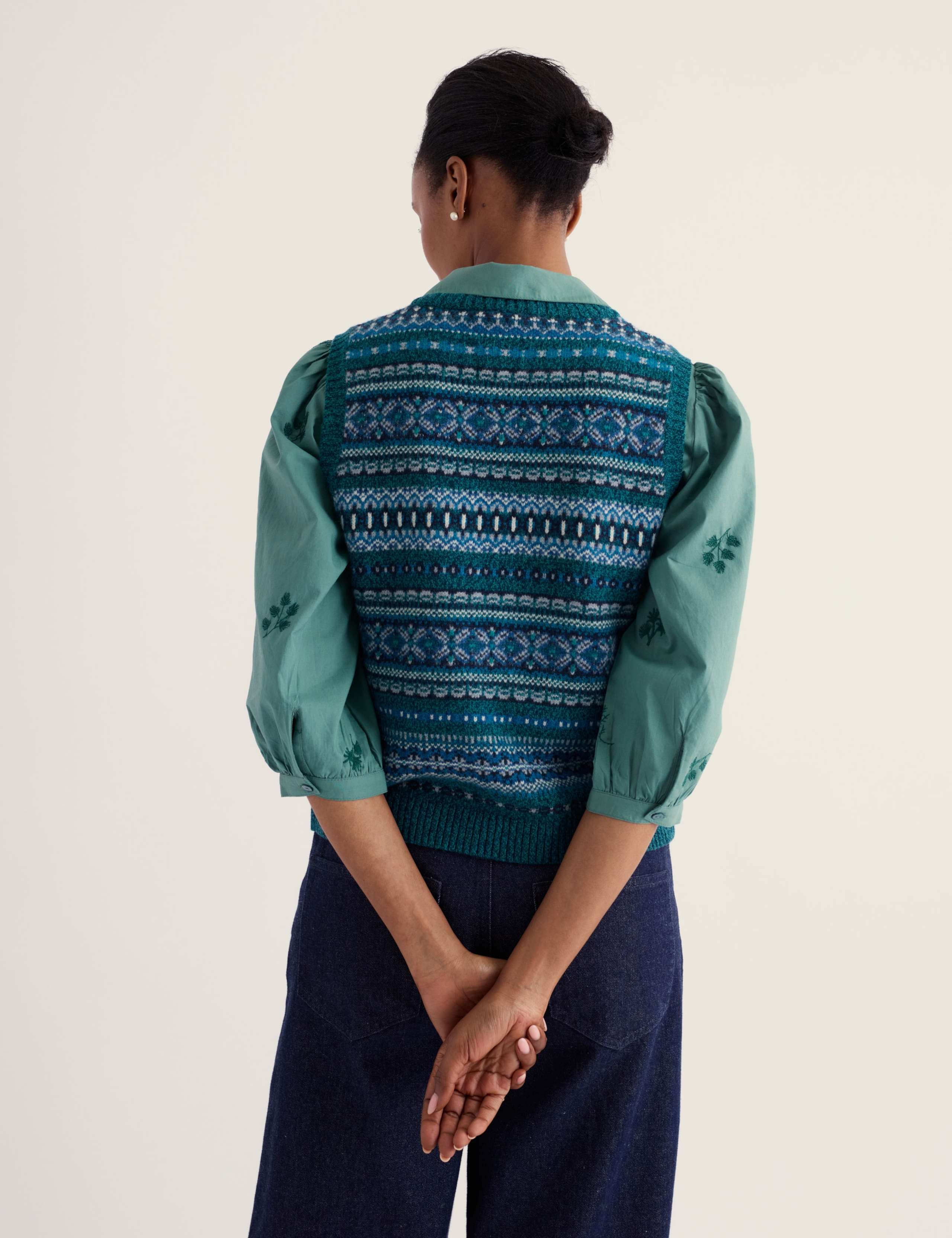 Merino Wool Rich Fairisle Round Neck Knitted Vest 5 of 5