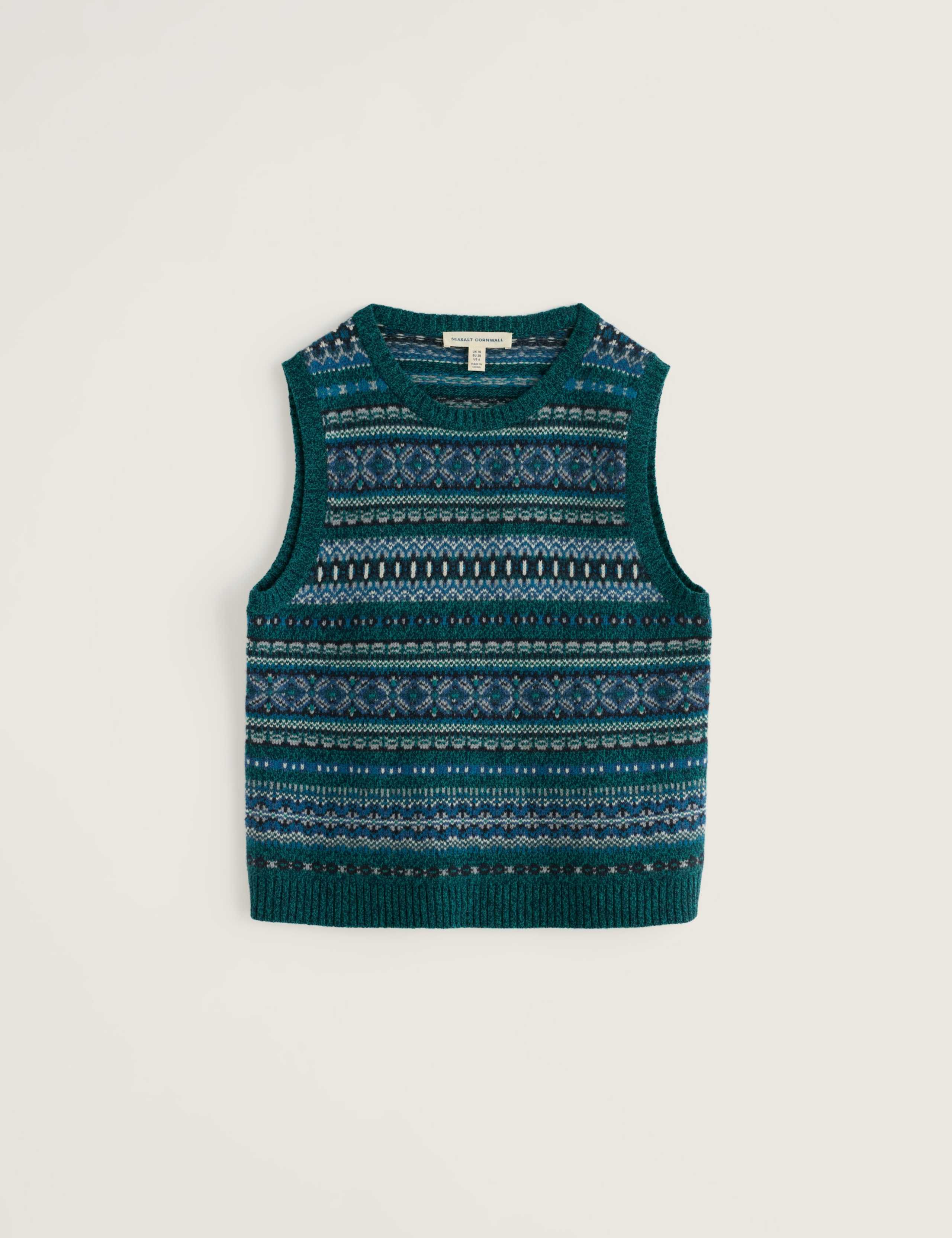 Merino Wool Rich Fairisle Round Neck Knitted Vest 2 of 5