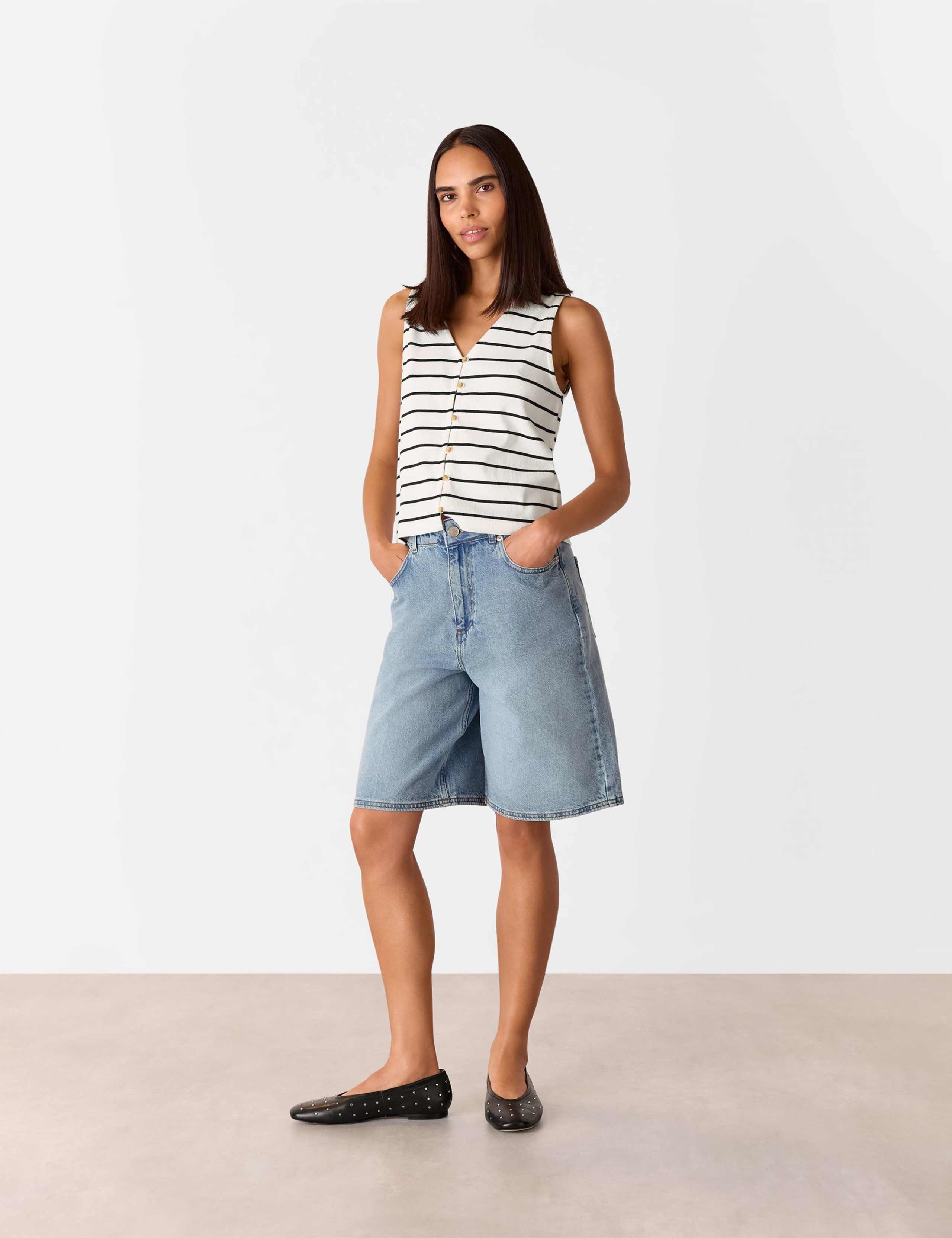 Cotton Rich Striped Button Through Tank Top 3 of 4
