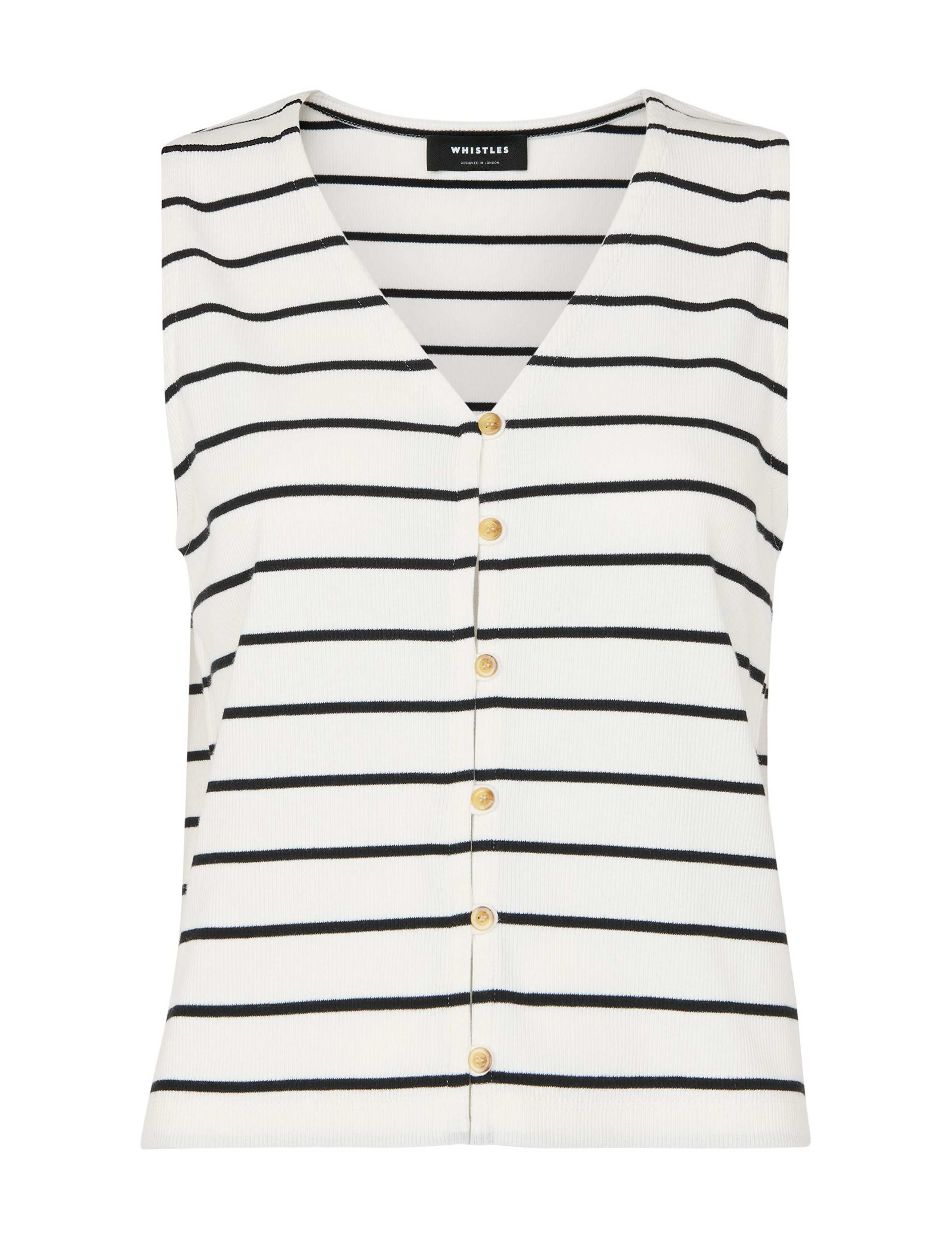 Cotton Rich Striped Button Through Tank Top 2 of 4
