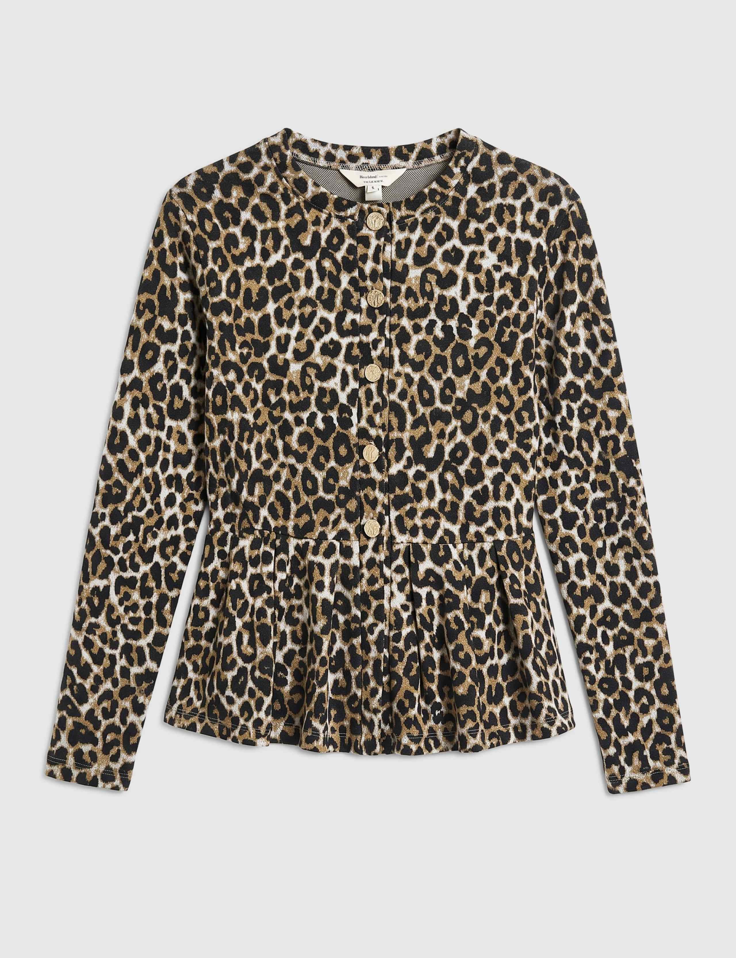 Pure Cotton Leopard Print Jacquard Peplum Cardigan 2 of 5