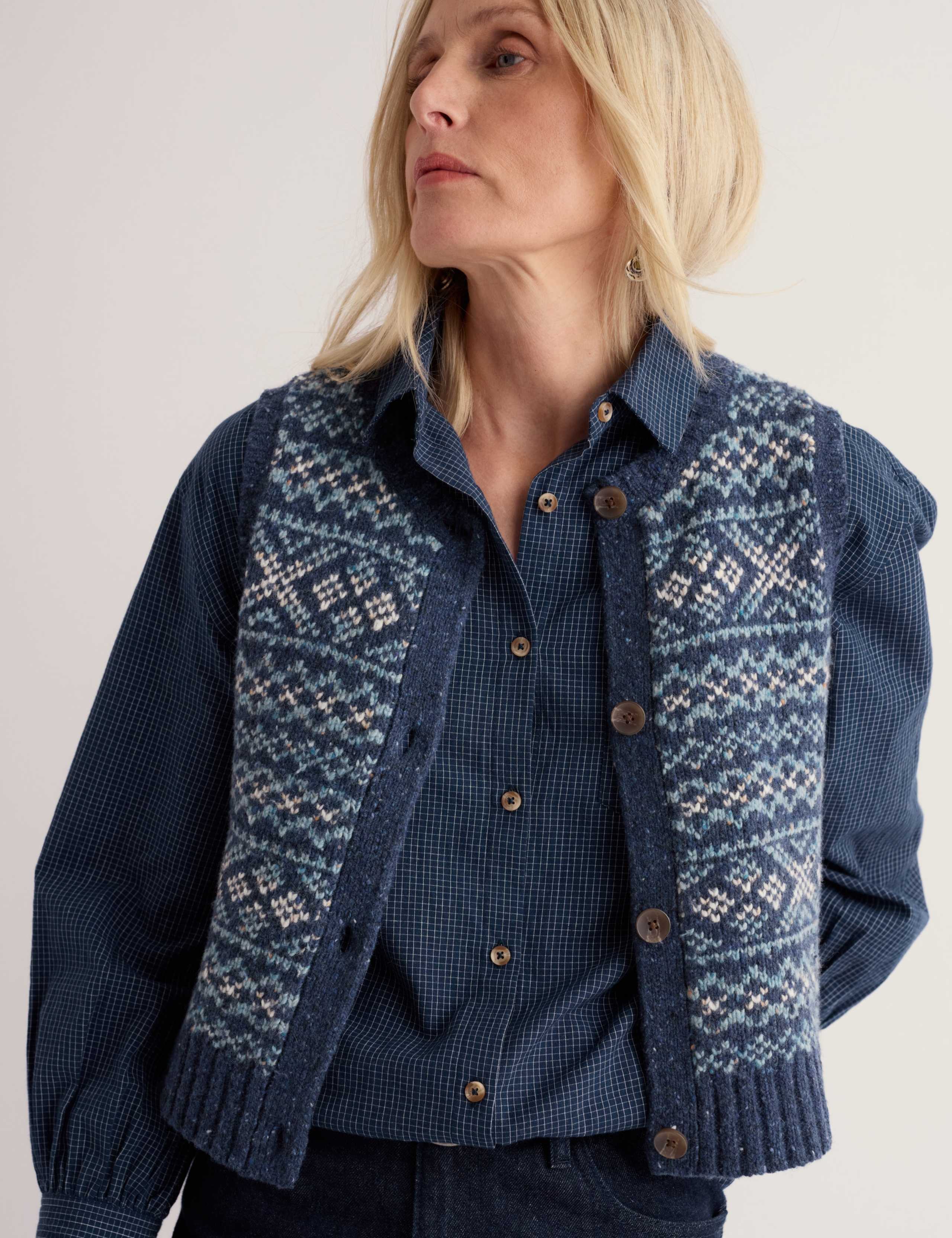 Merino Wool Rich Fairisle Crew Neck Knitted Vest 4 of 5
