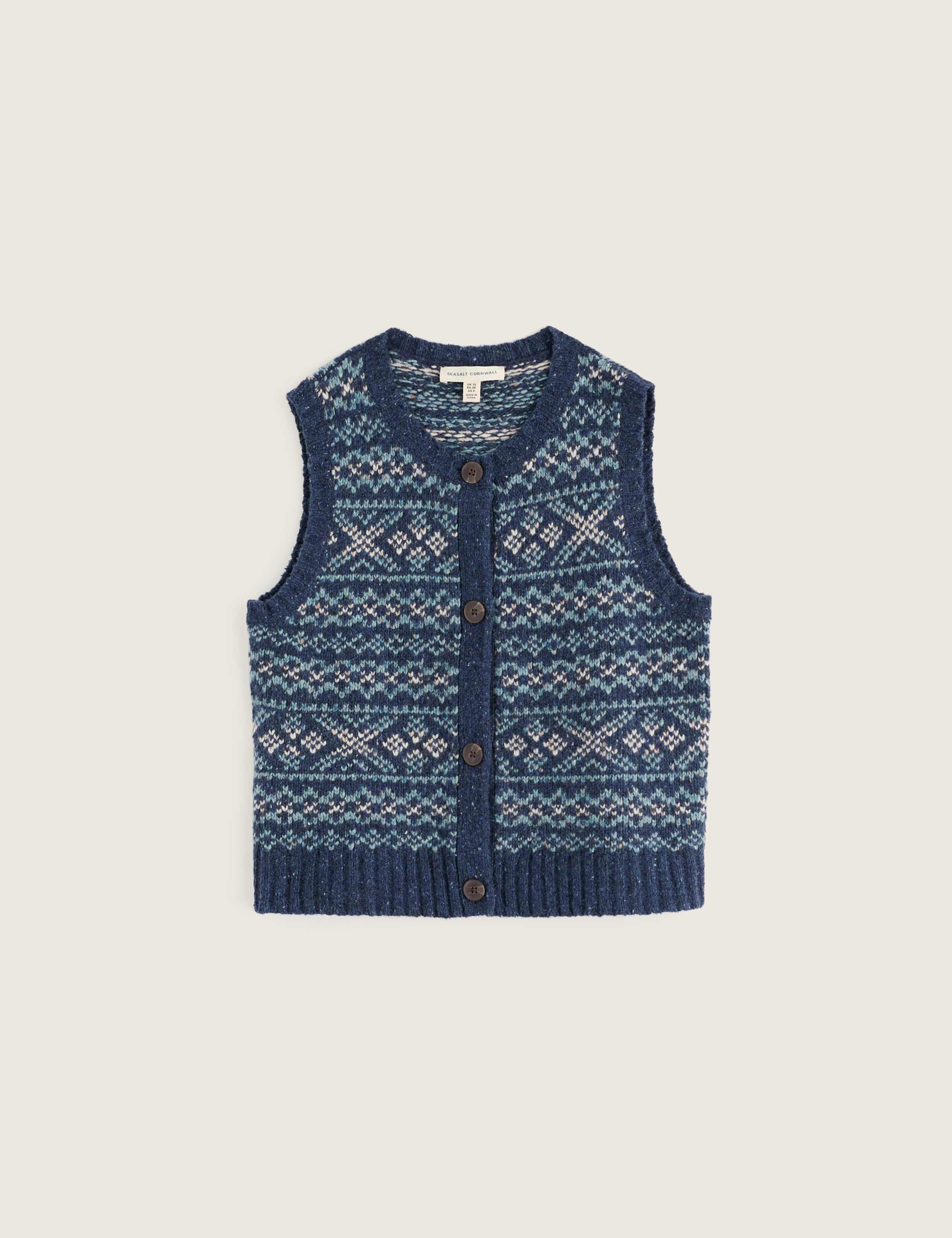 Merino Wool Rich Fairisle Crew Neck Knitted Vest 2 of 5