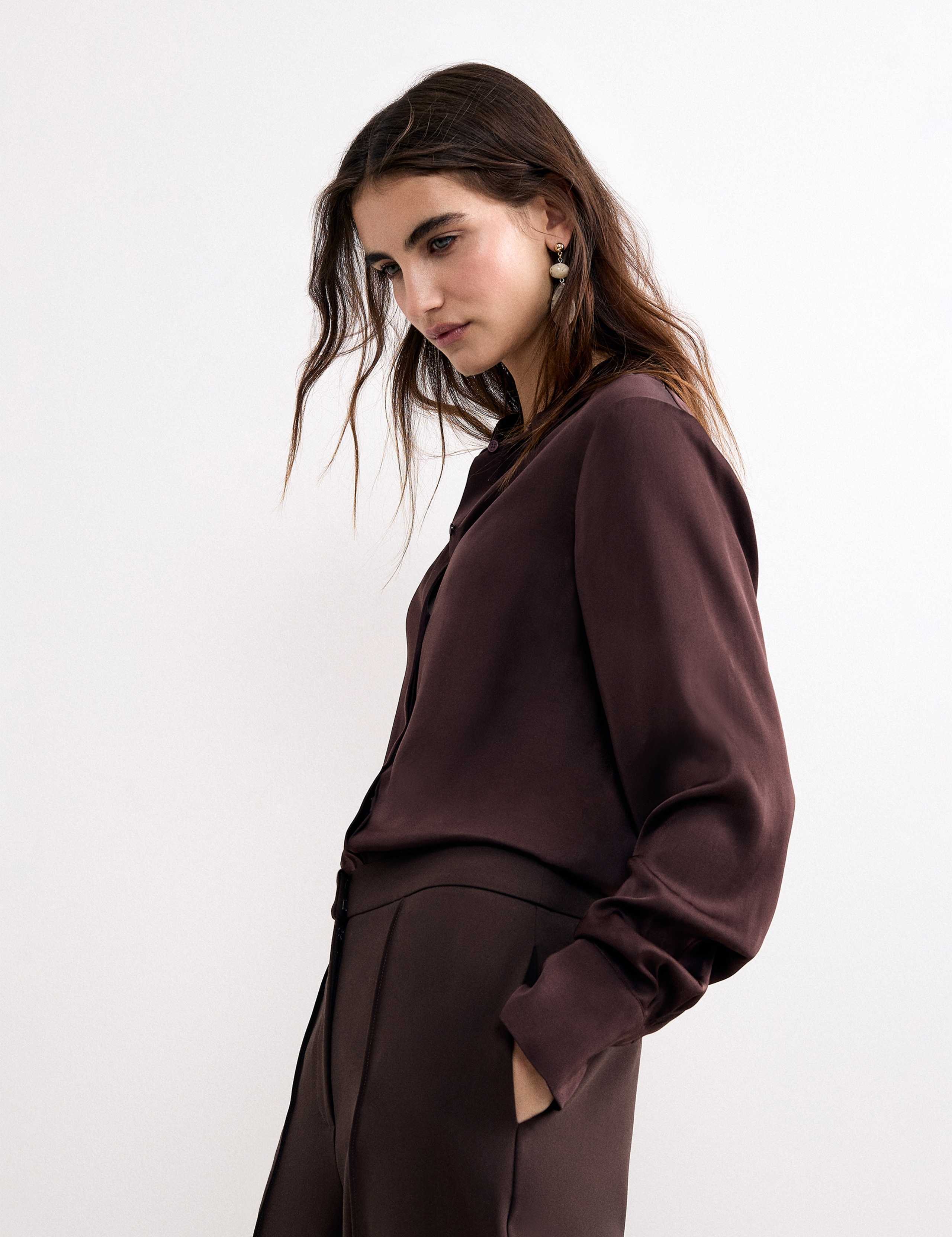 Satin Collared Blouson Sleeve Shirt 4 of 7