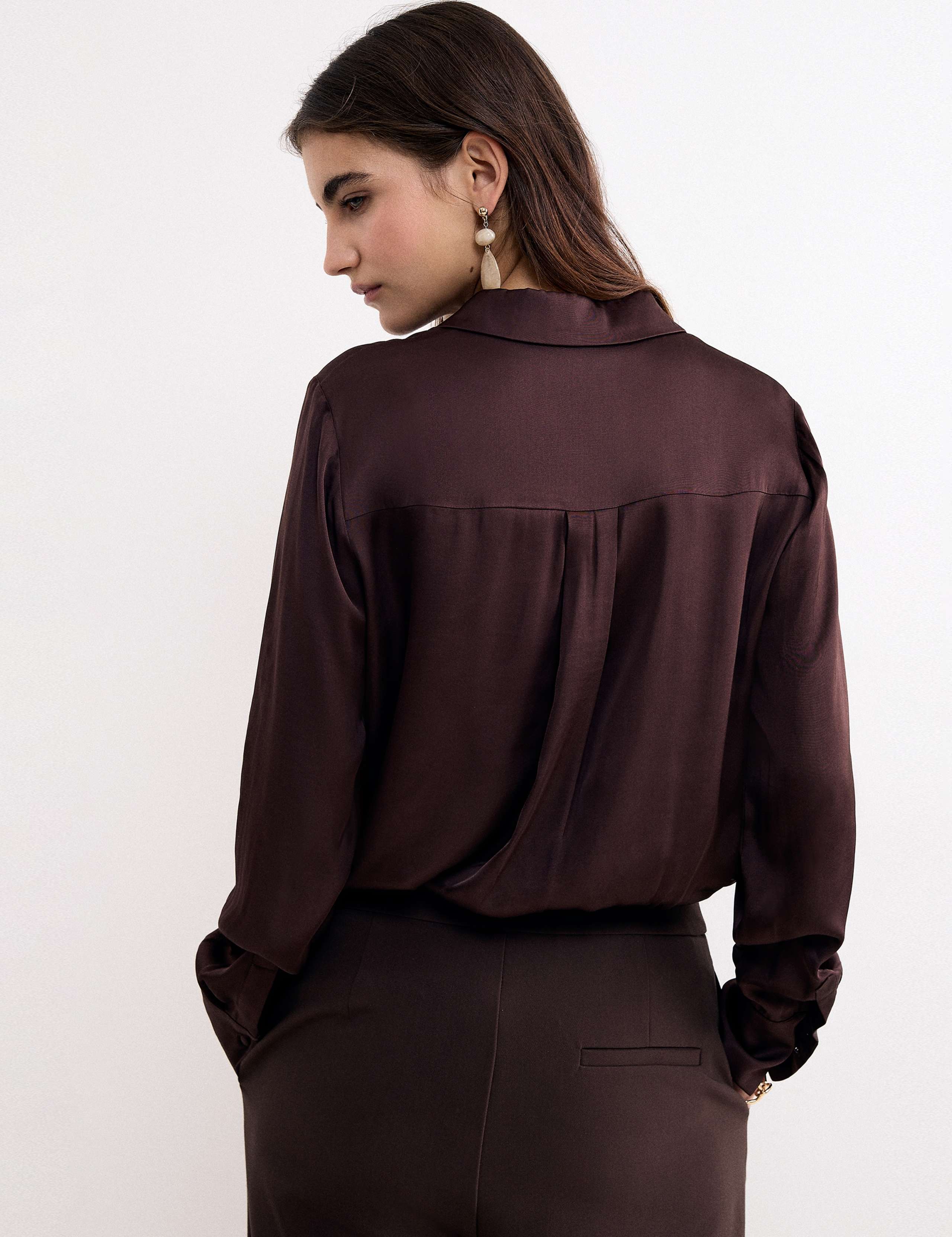 Satin Collared Blouson Sleeve Shirt 6 of 7