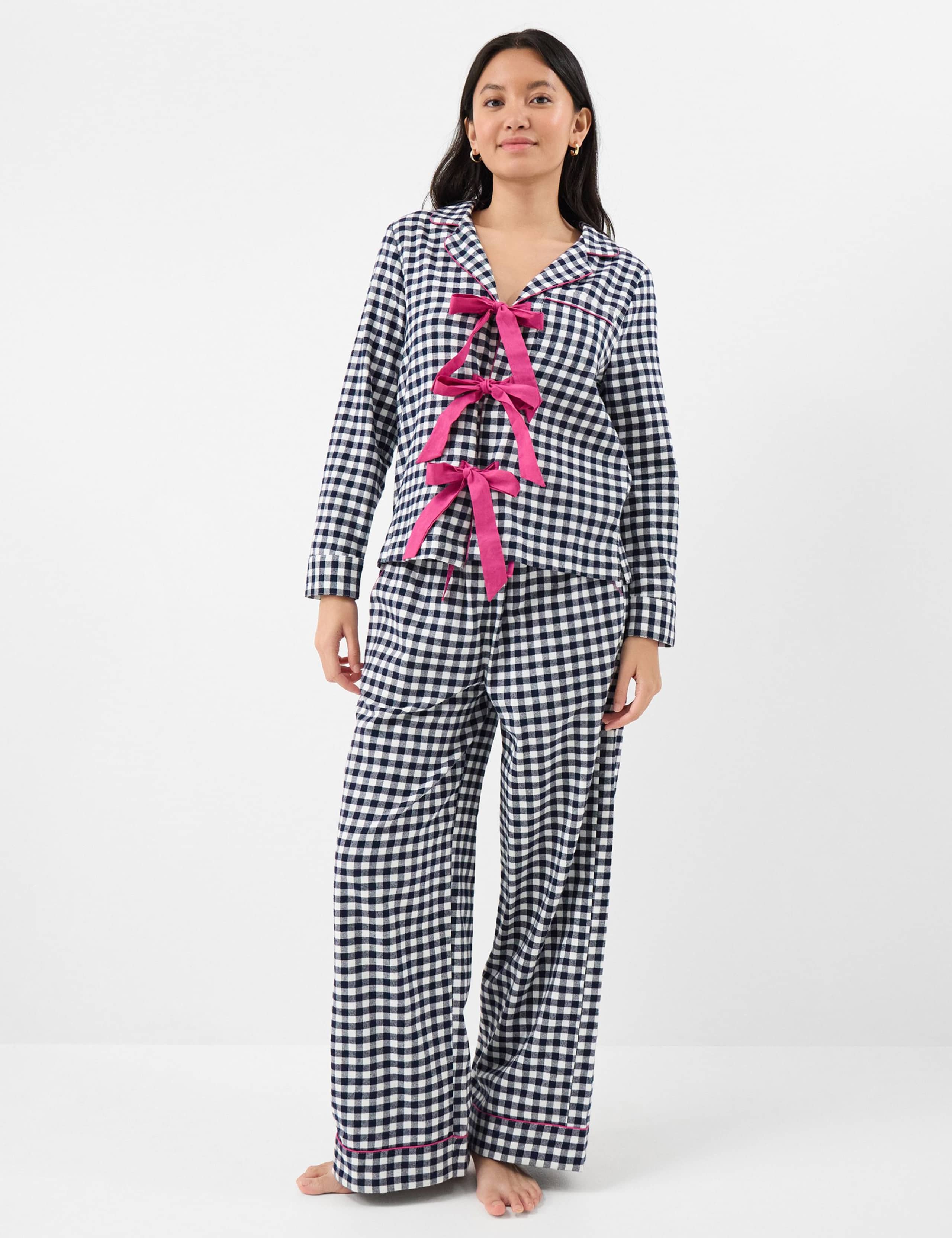 Pure Cotton Bow Gingham Pyjama Set 1 of 5