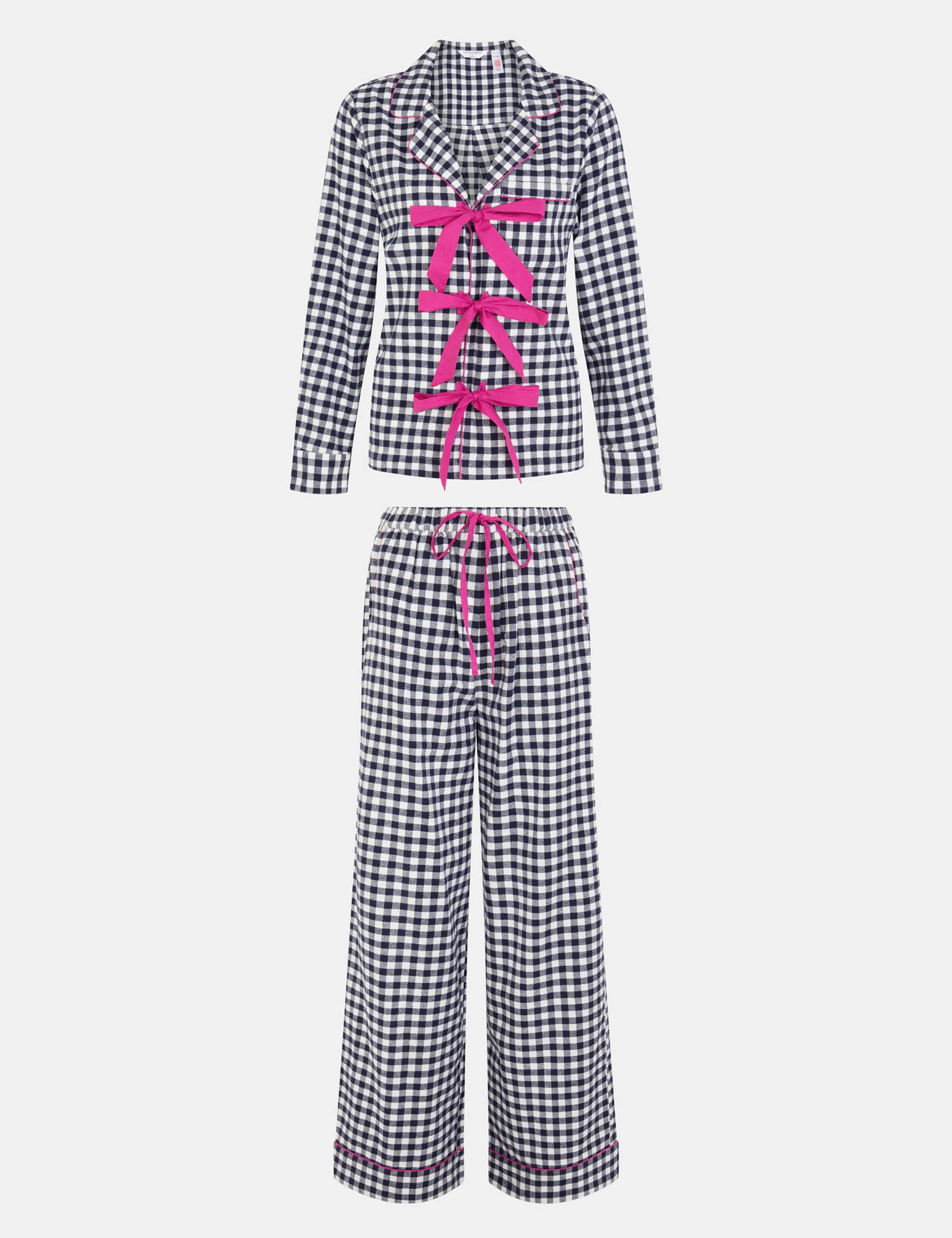 Pure Cotton Bow Gingham Pyjama Set 2 of 5