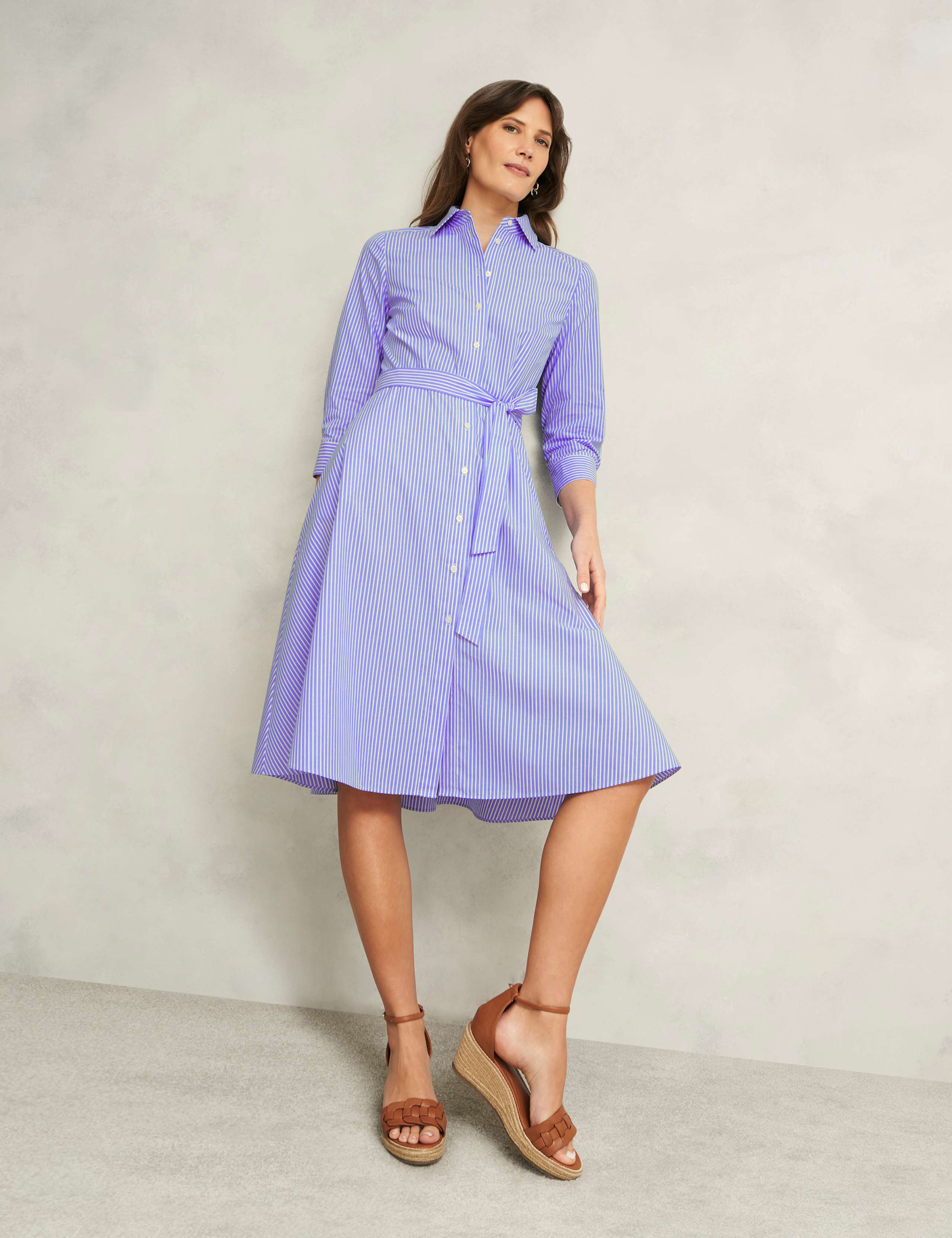 Cotton Rich Striped Tie Waist Shirt Dress 4 of 9