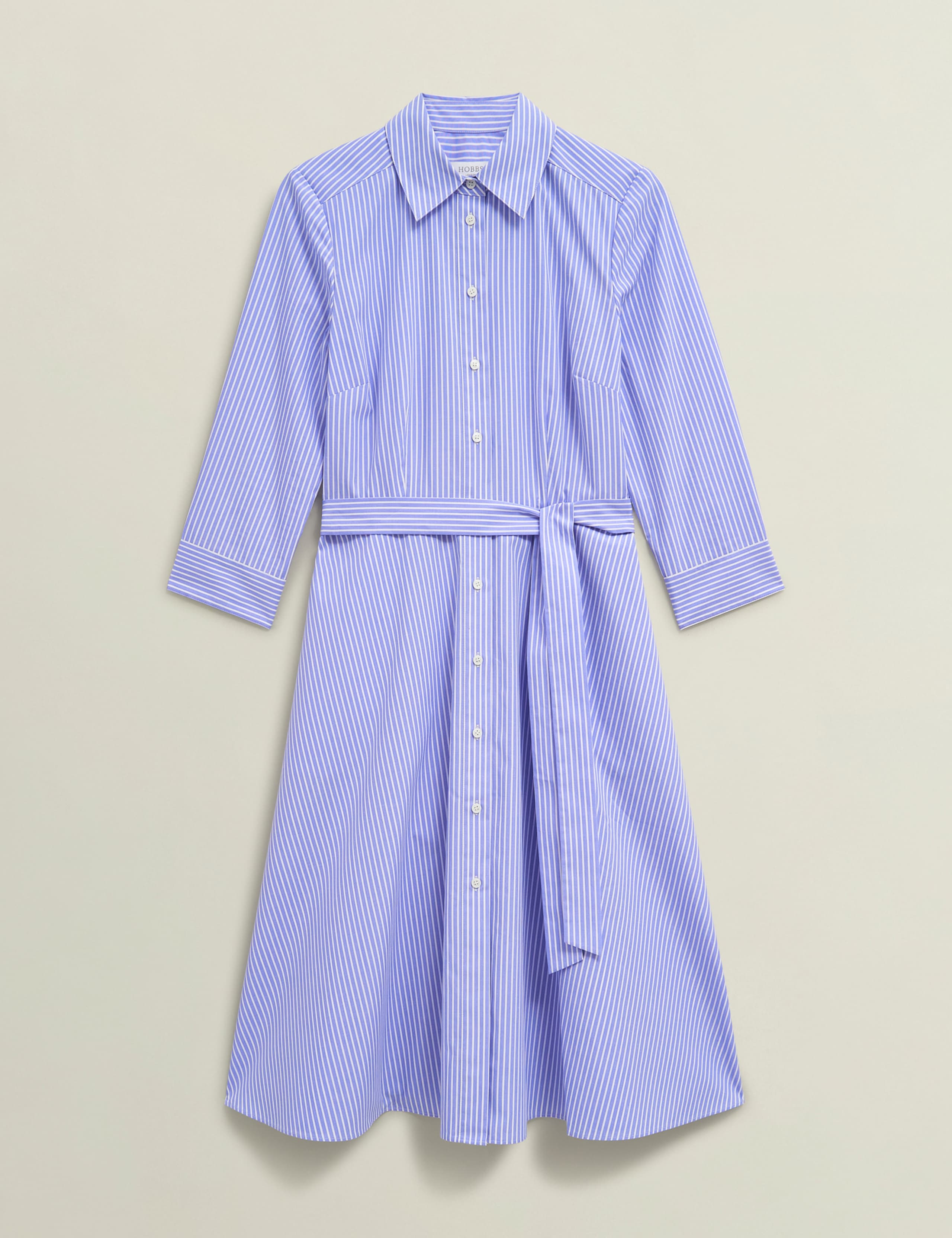Cotton Rich Striped Tie Waist Shirt Dress 2 of 9