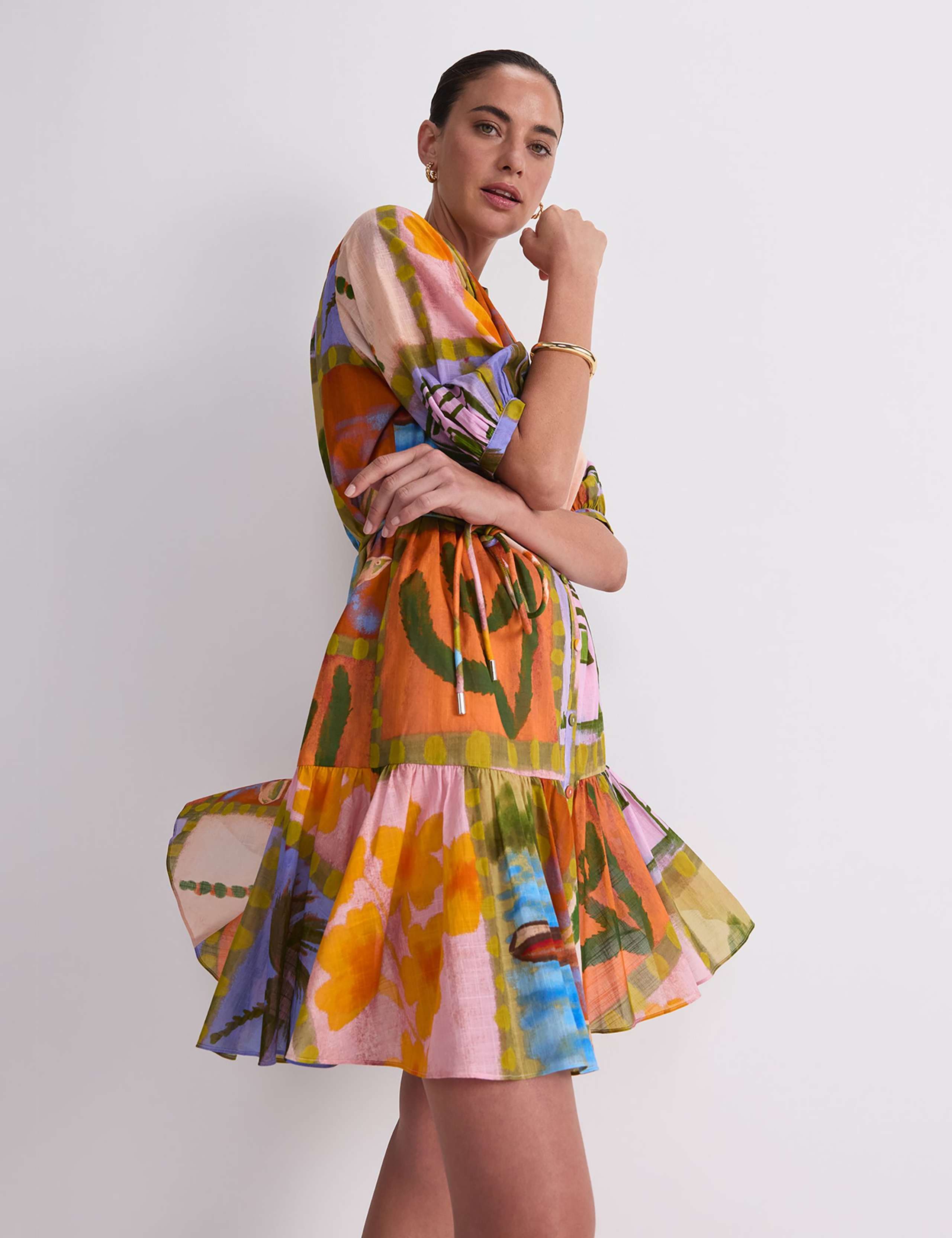 Pure Cotton Printed V-Neck Mini Dress 2 of 7