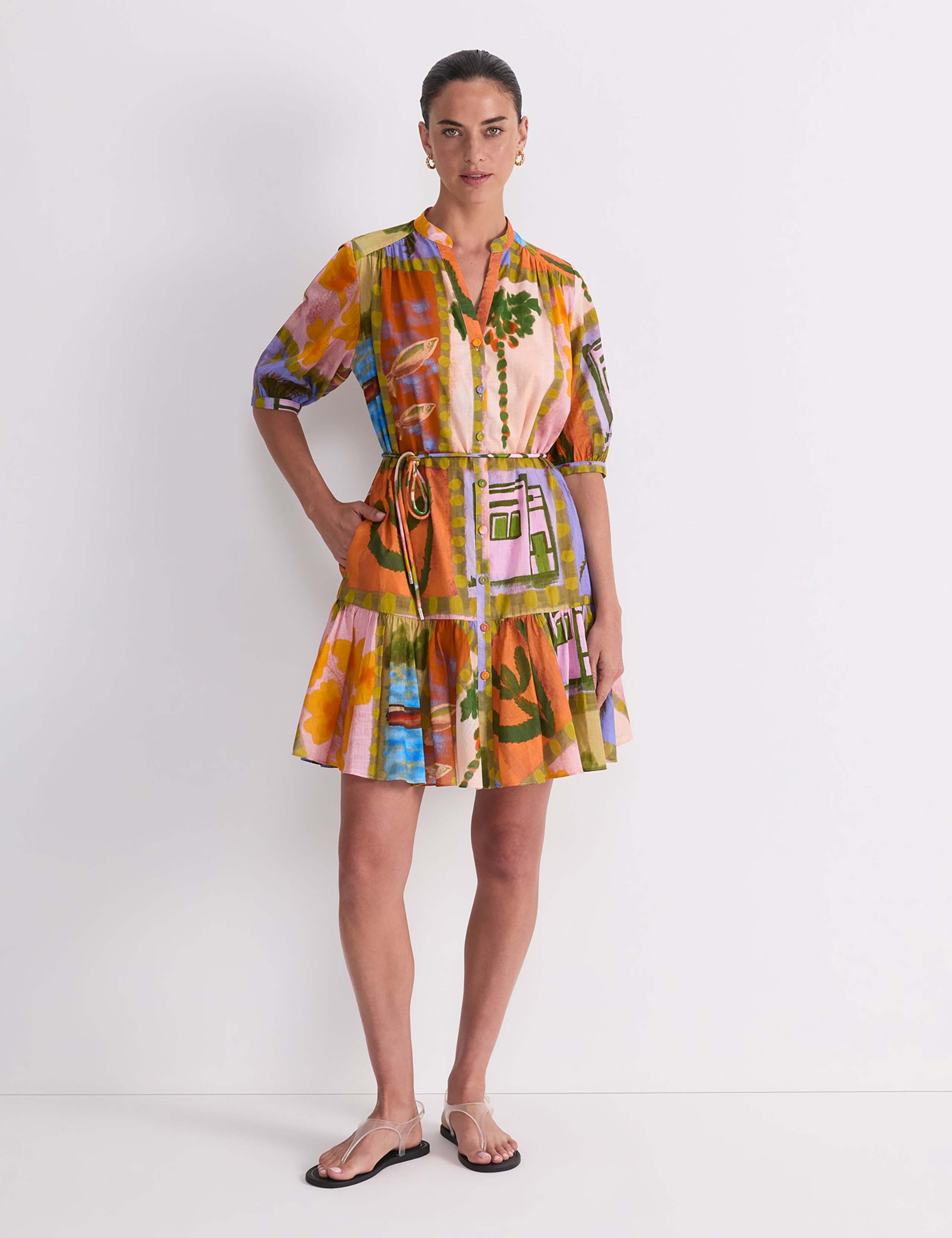 Pure Cotton Printed V-Neck Mini Dress 3 of 7
