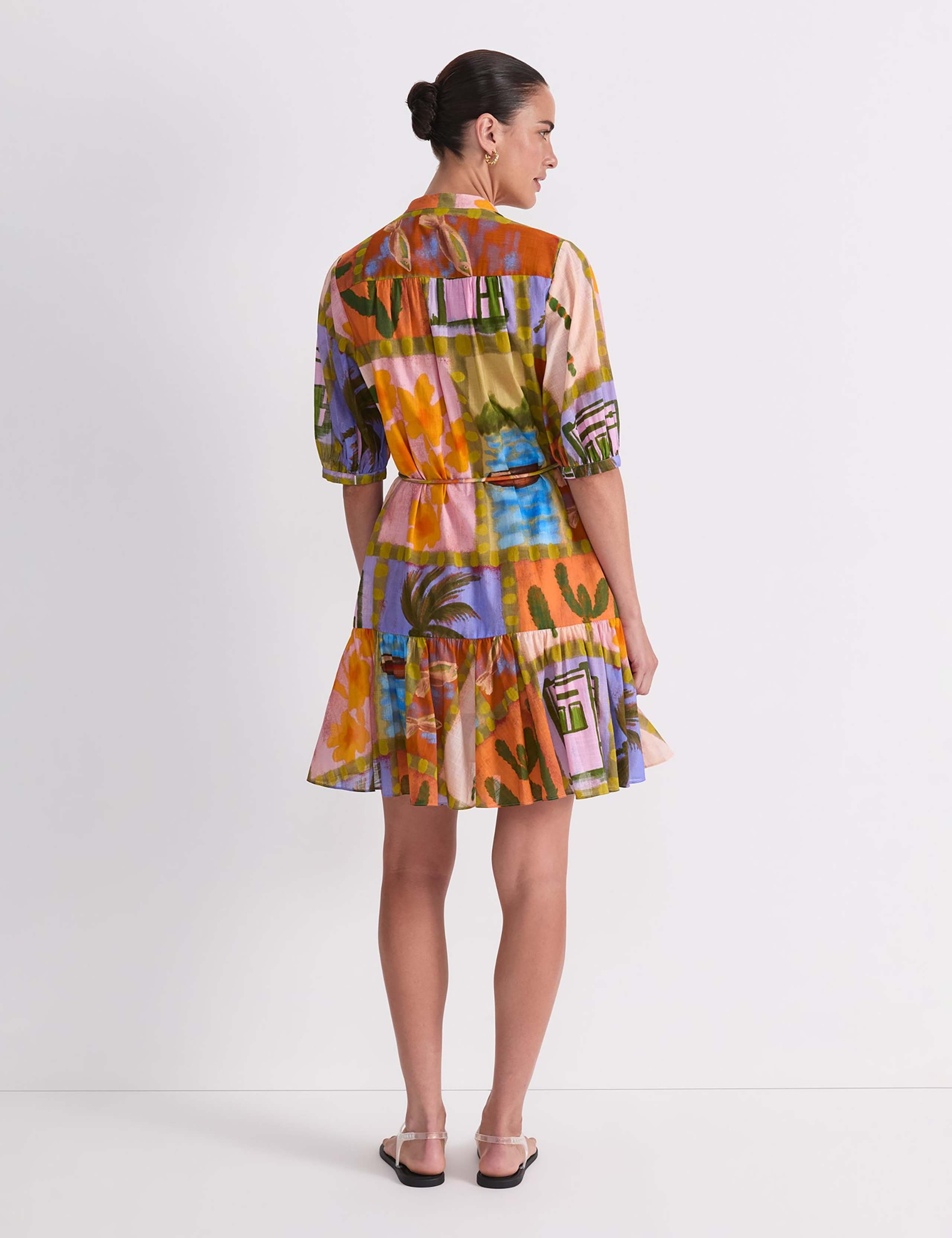 Pure Cotton Printed V-Neck Mini Dress 4 of 7