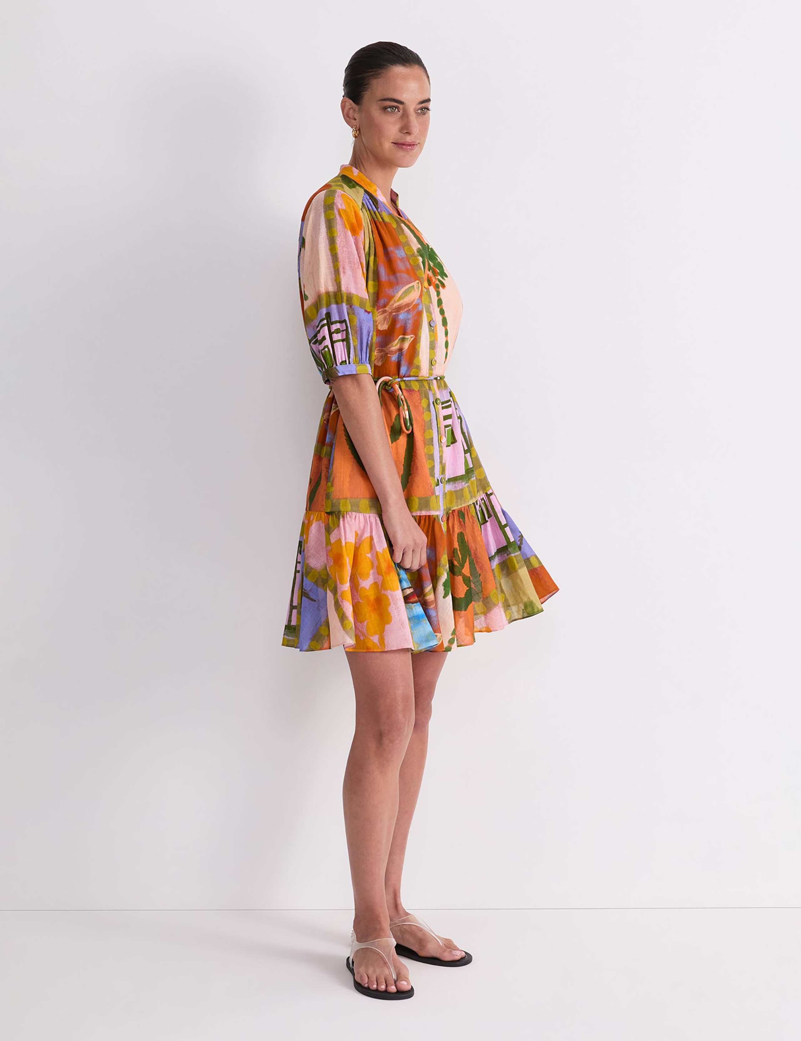 Pure Cotton Printed V-Neck Mini Dress 5 of 7