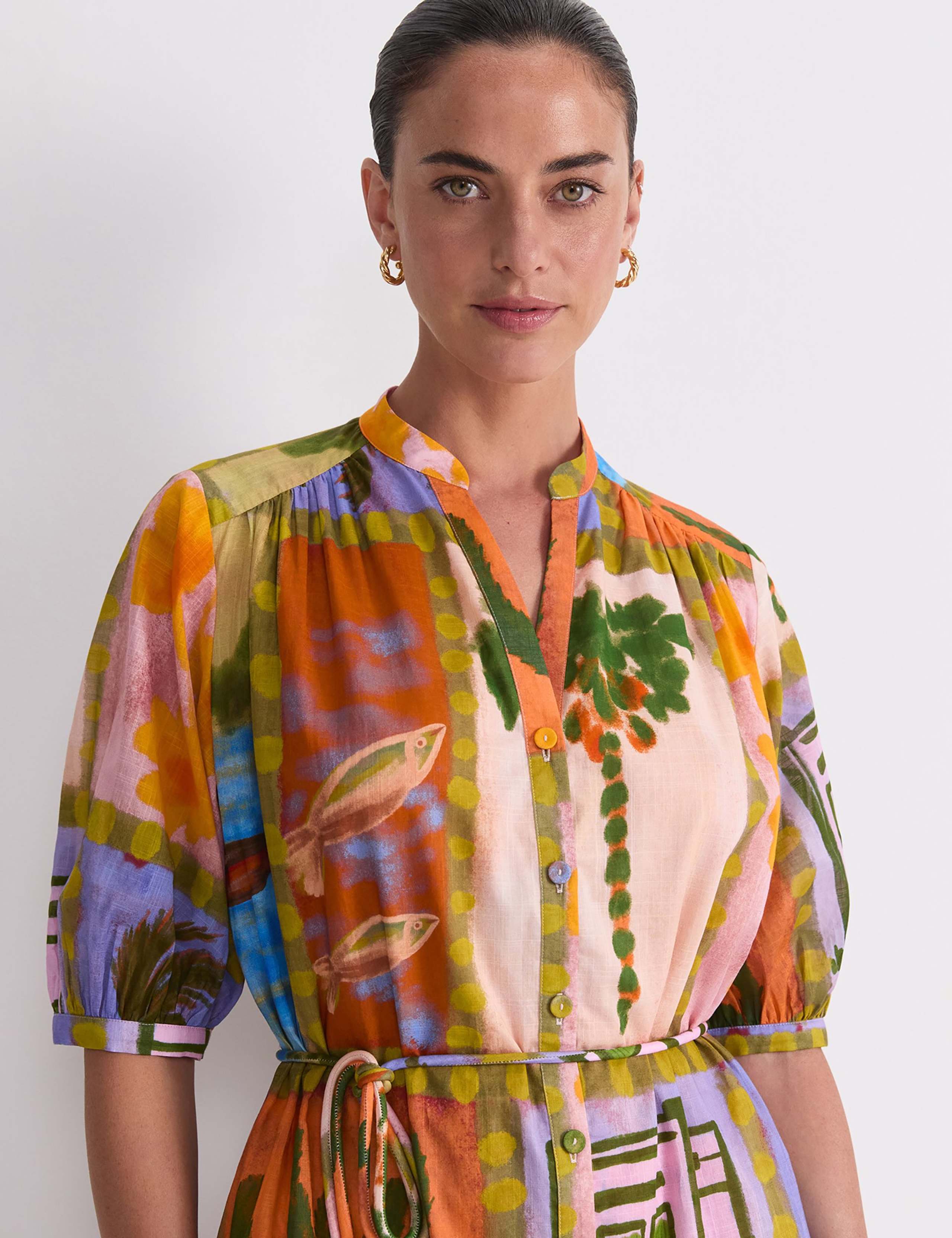 Pure Cotton Printed V-Neck Mini Dress 6 of 7