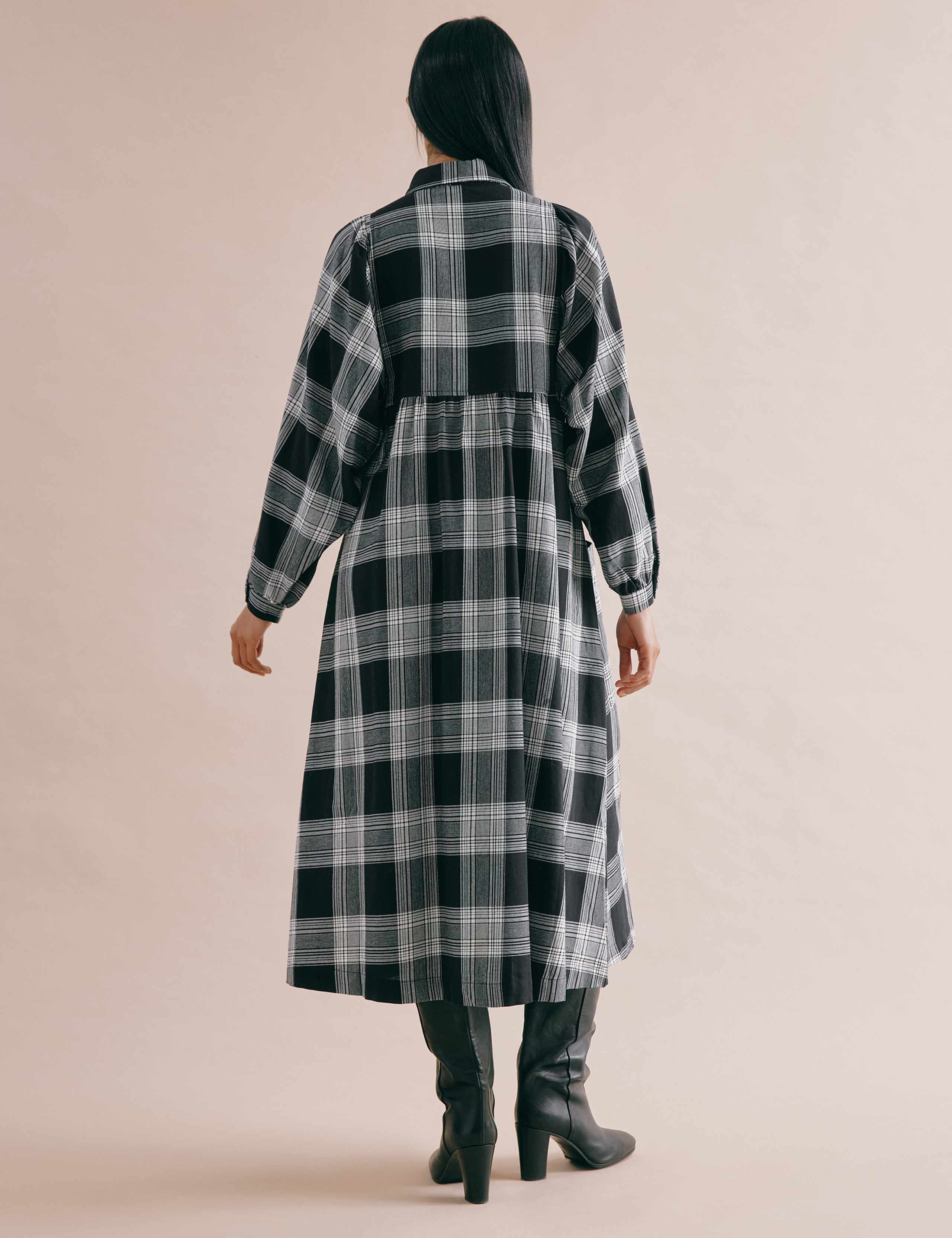 Pure Cotton Checked Midi Shirt Dress 4 of 5