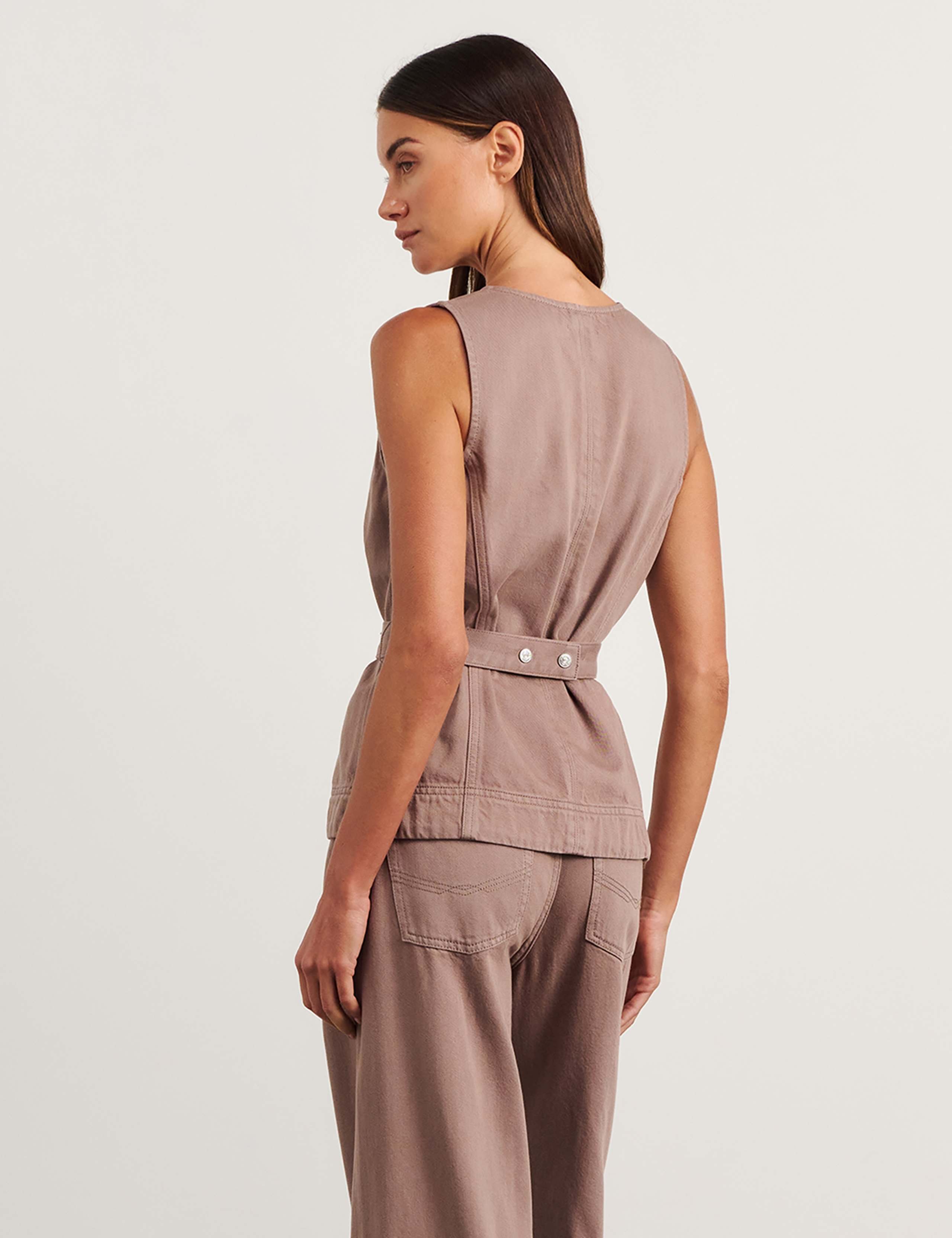 Denim Belted V-Neck Sleeveless Top 2 of 8