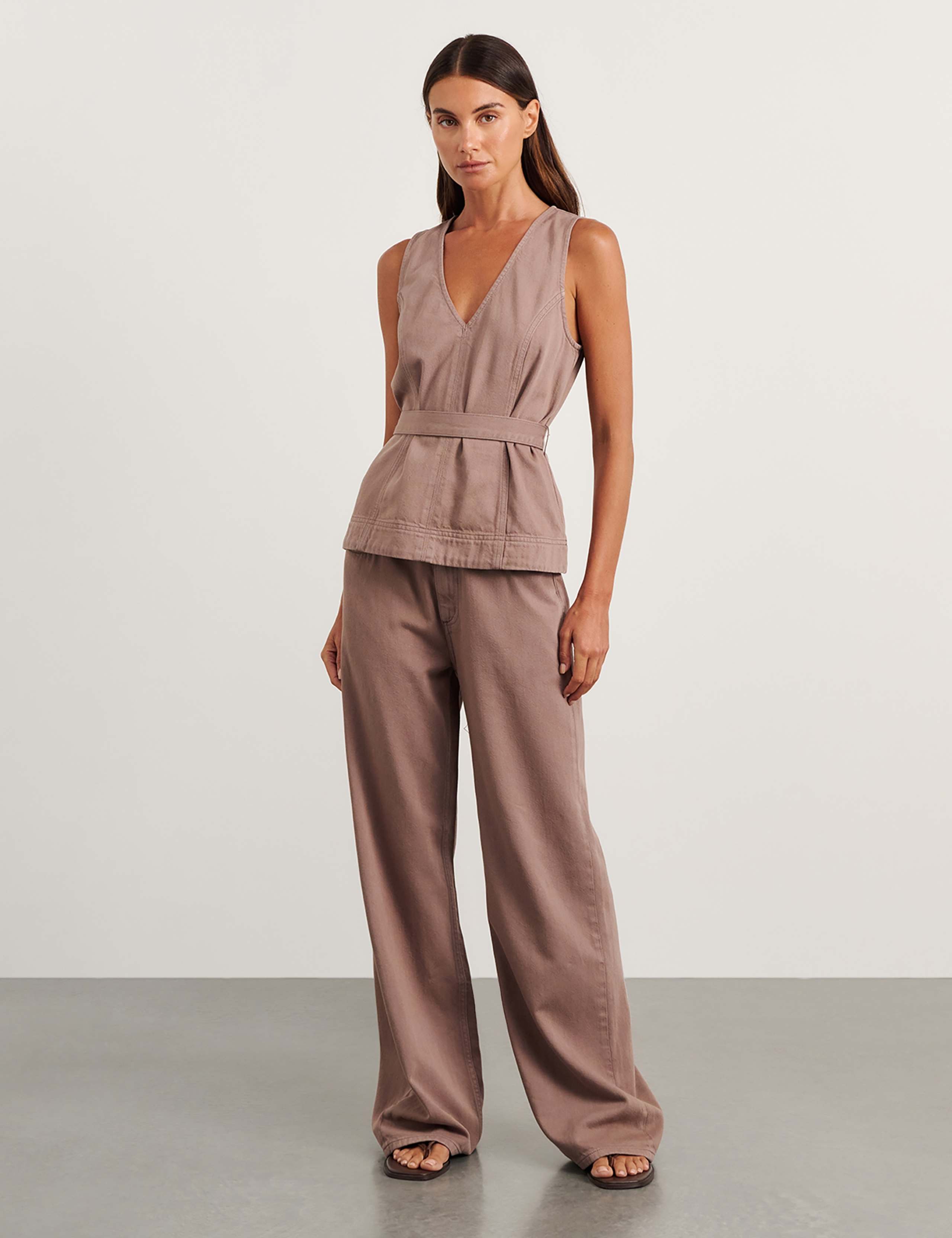 Denim Belted V-Neck Sleeveless Top 3 of 8