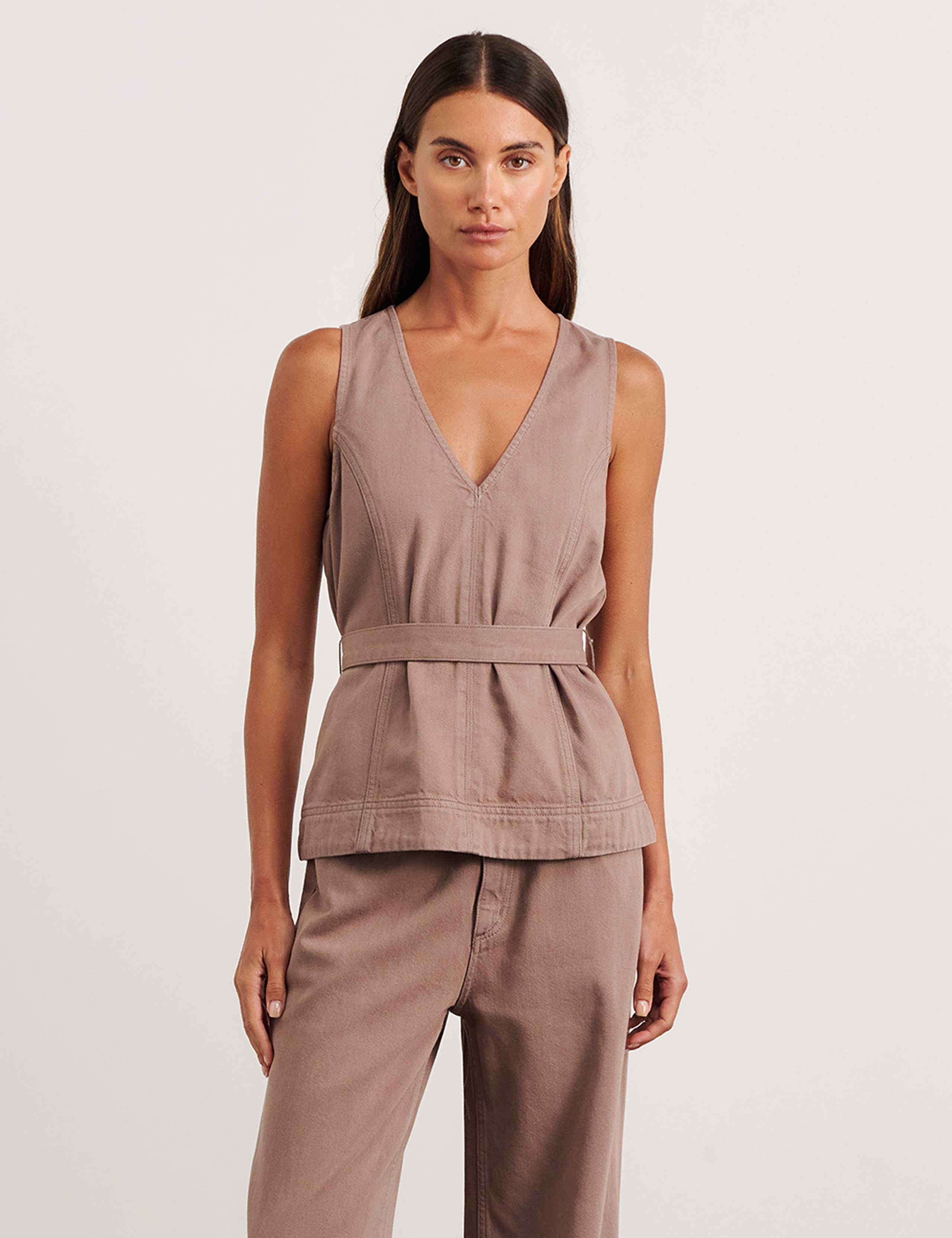 Denim Belted V-Neck Sleeveless Top 4 of 8