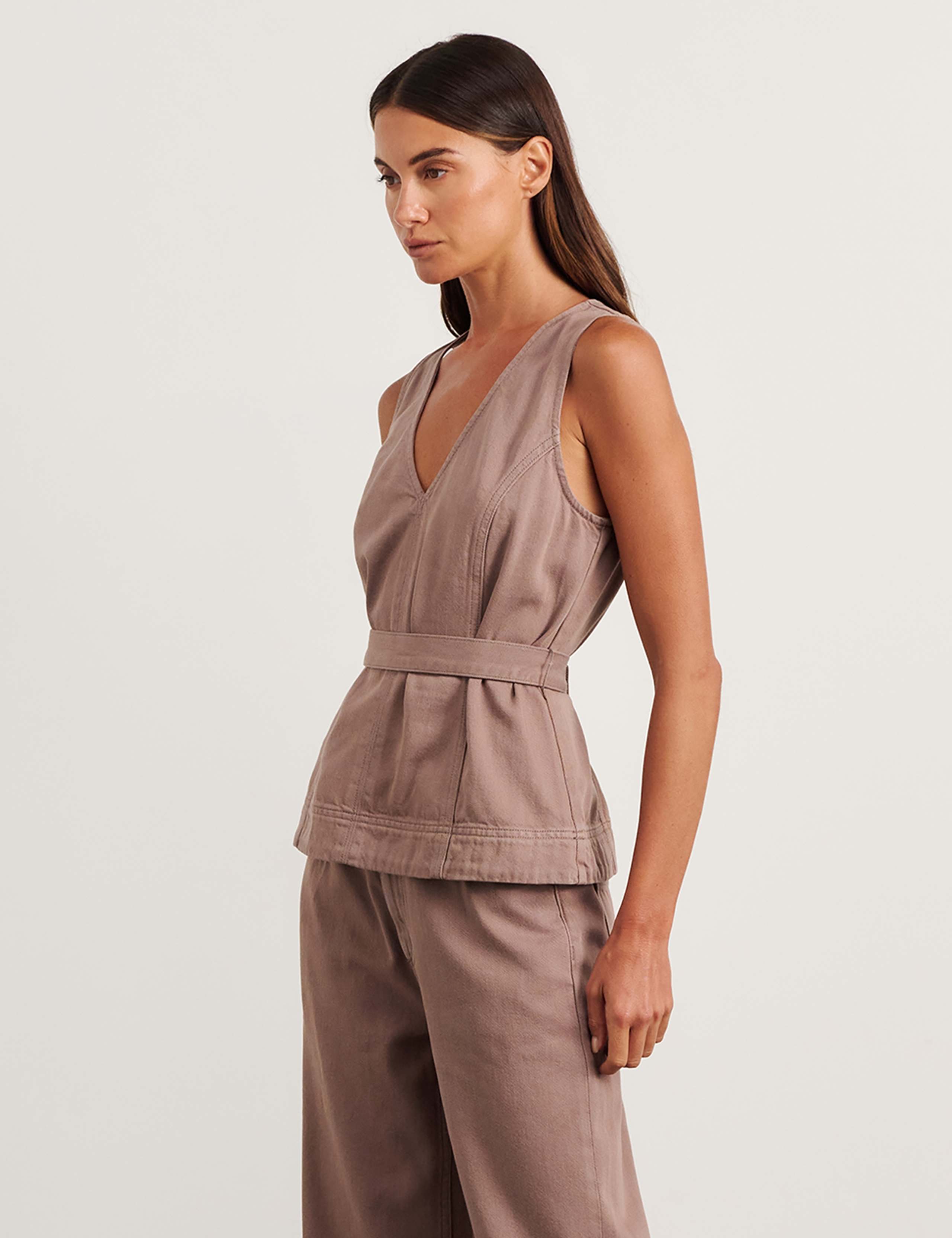 Denim Belted V-Neck Sleeveless Top 5 of 8