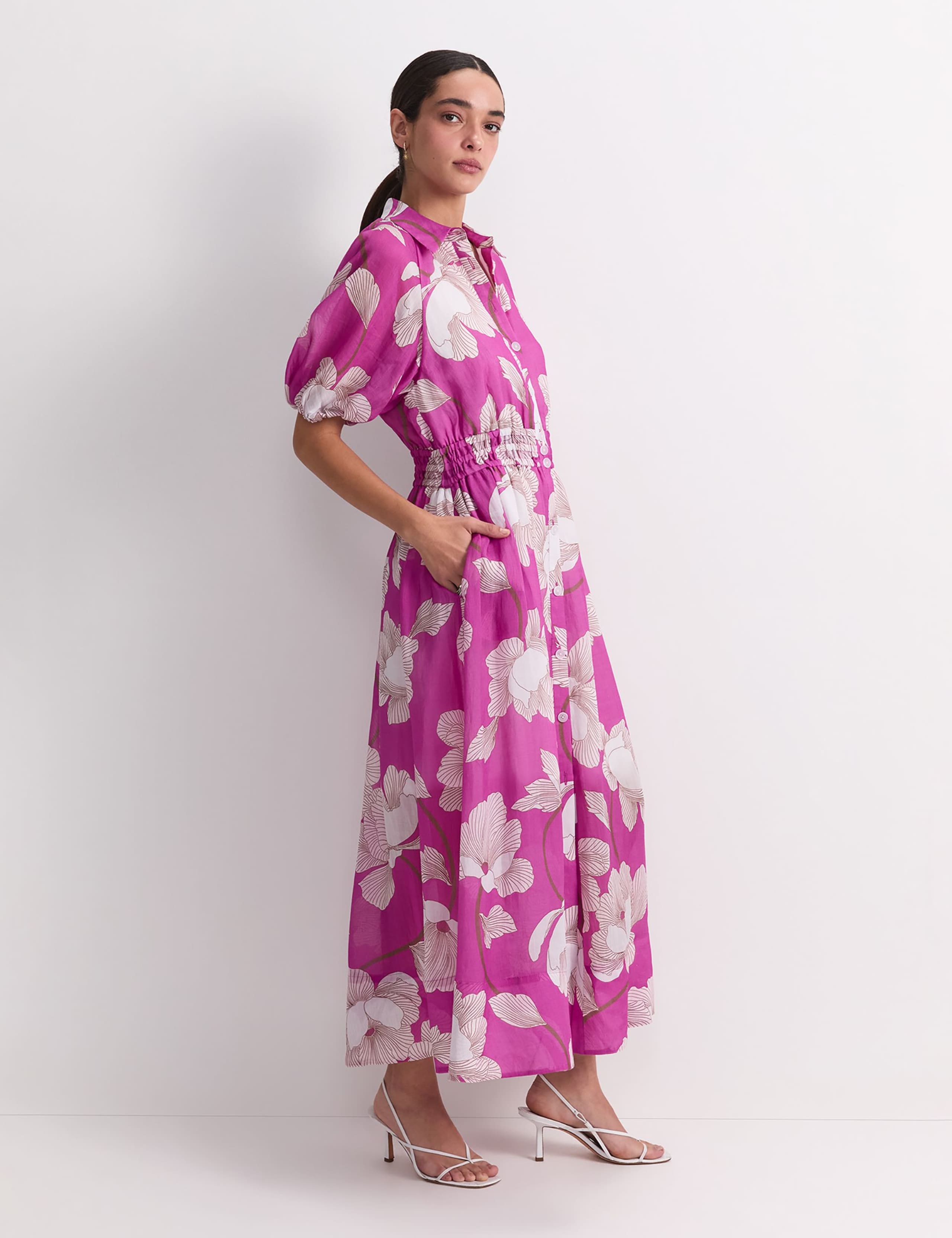 Lyocell Blend Floral Midi Shirt Dress 4 of 4