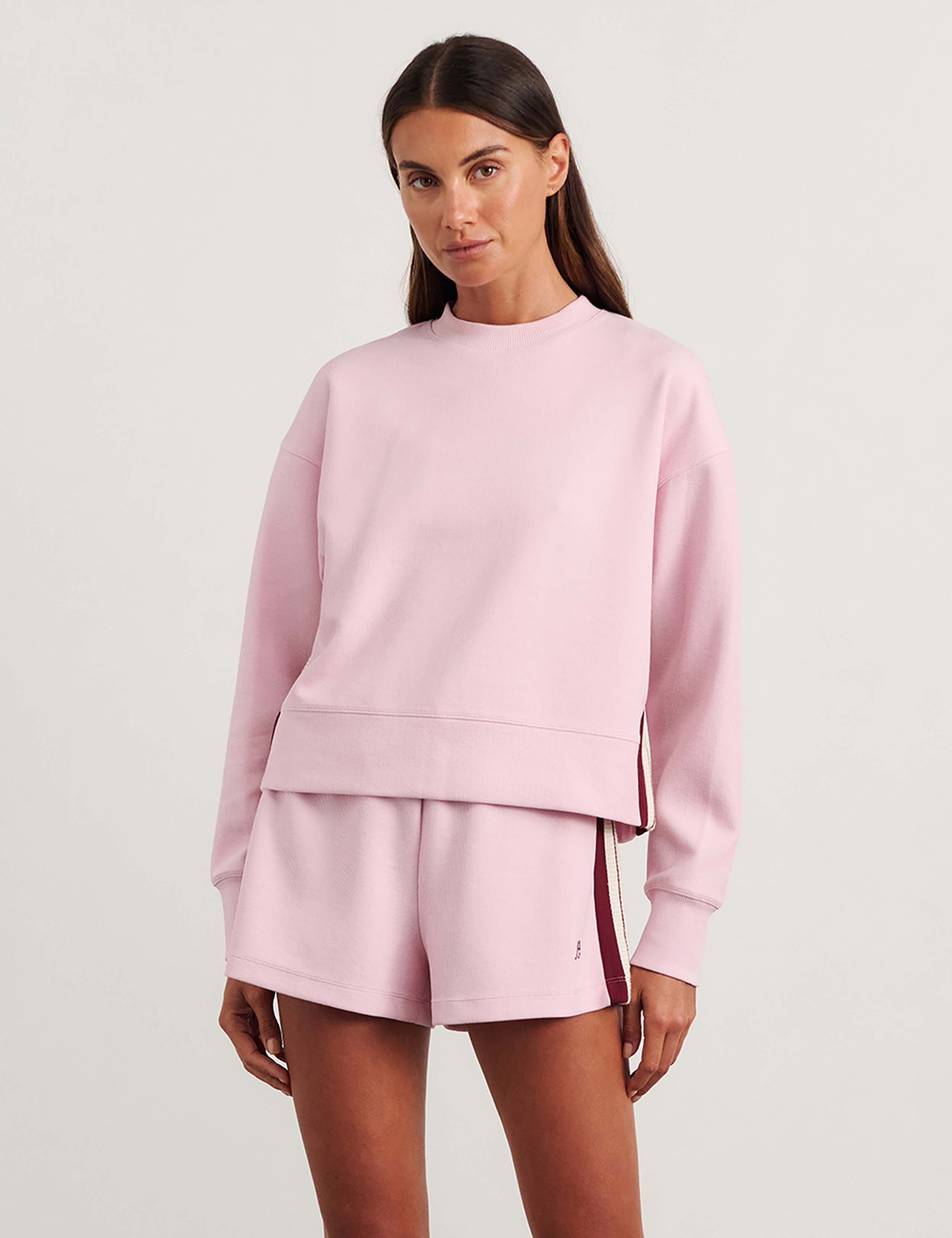 Cotton Blend Side Stripe Relaxed Cropped Sweatshirt 2 of 8