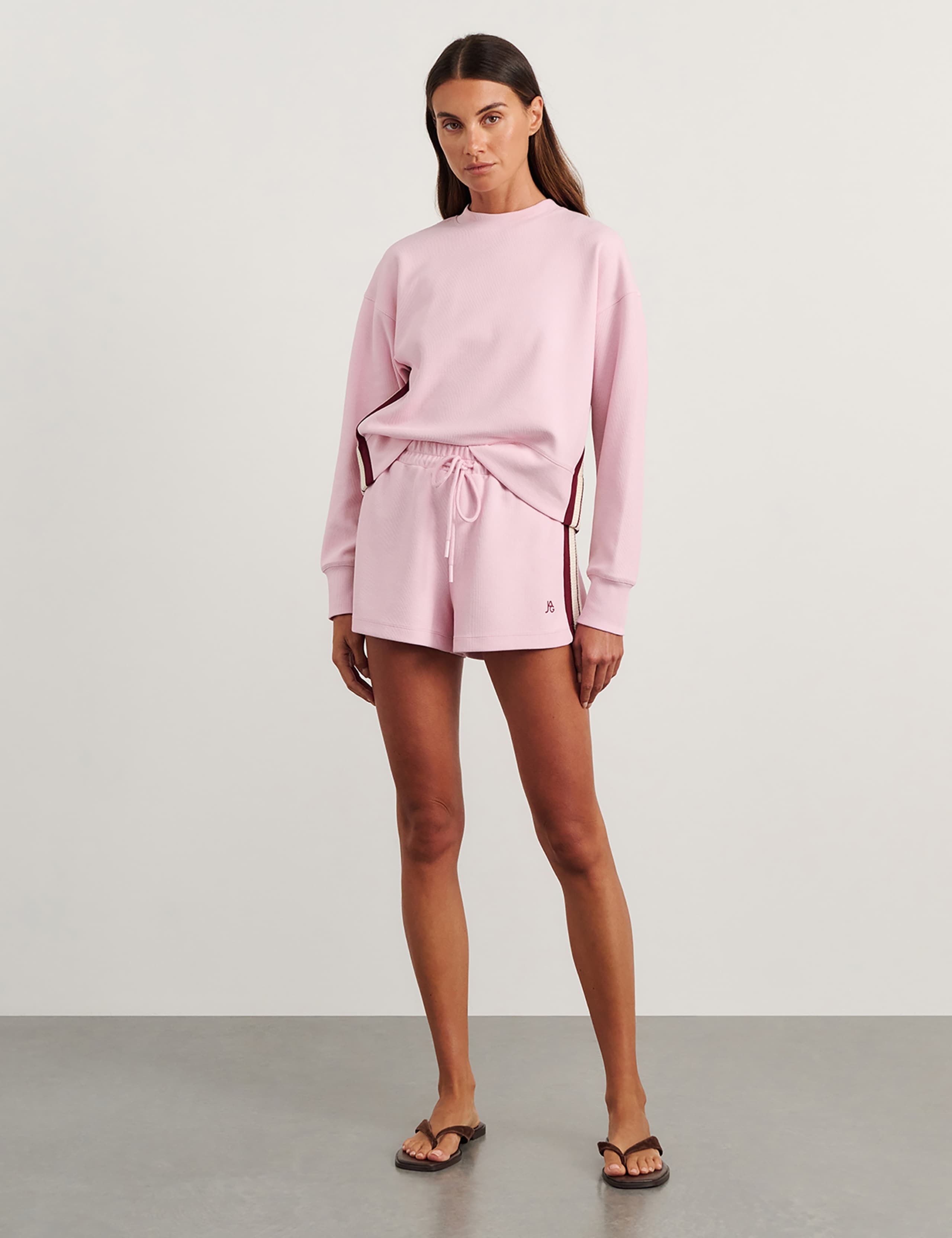 Cotton Blend Side Stripe Relaxed Cropped Sweatshirt 3 of 8
