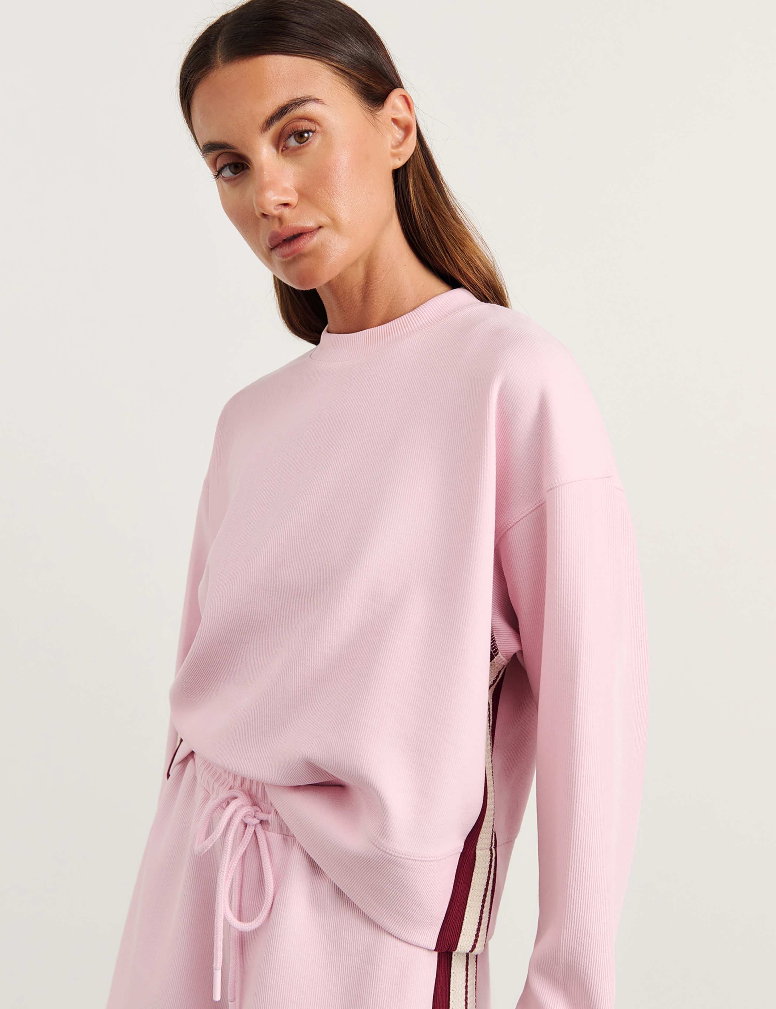 Cotton Blend Side Stripe Relaxed Cropped Sweatshirt 4 of 8
