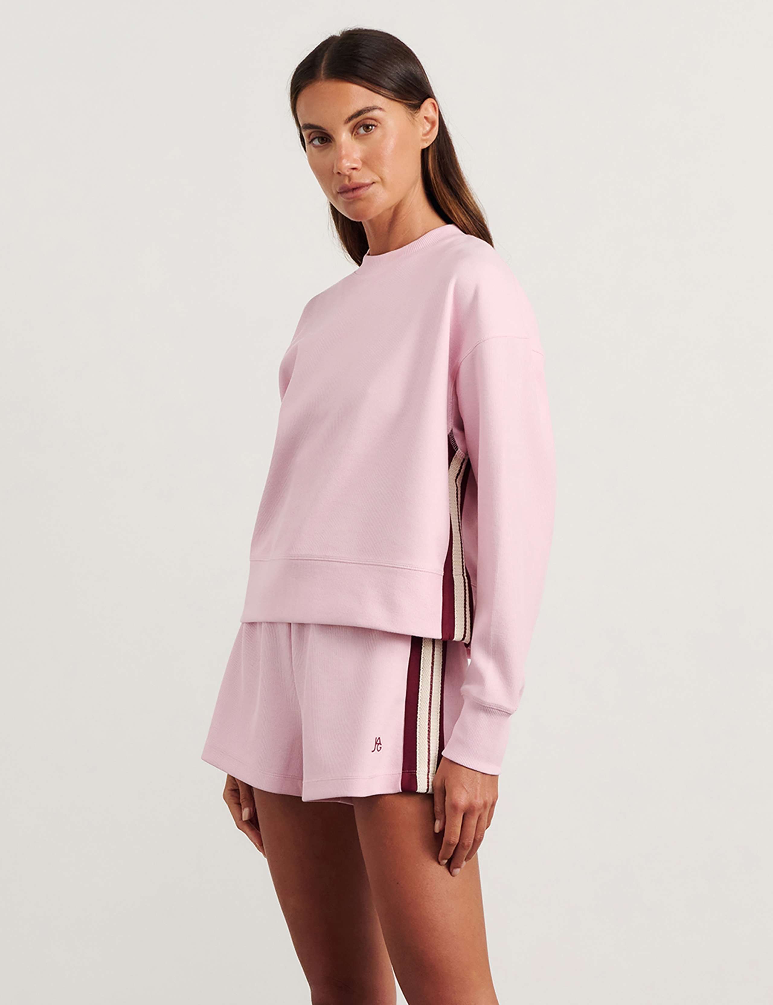 Cotton Blend Side Stripe Relaxed Cropped Sweatshirt 5 of 8