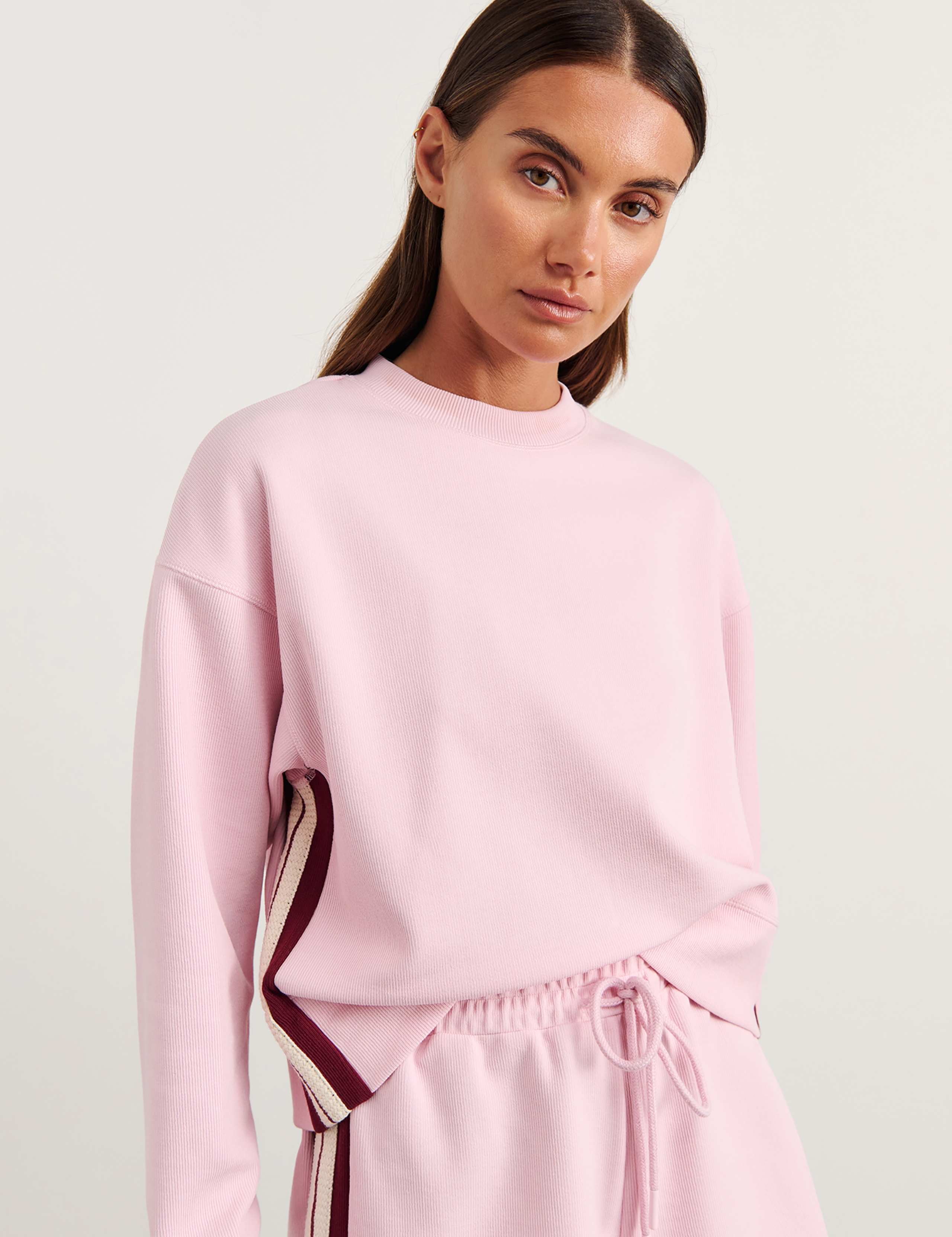 Cotton Blend Side Stripe Relaxed Cropped Sweatshirt 7 of 8
