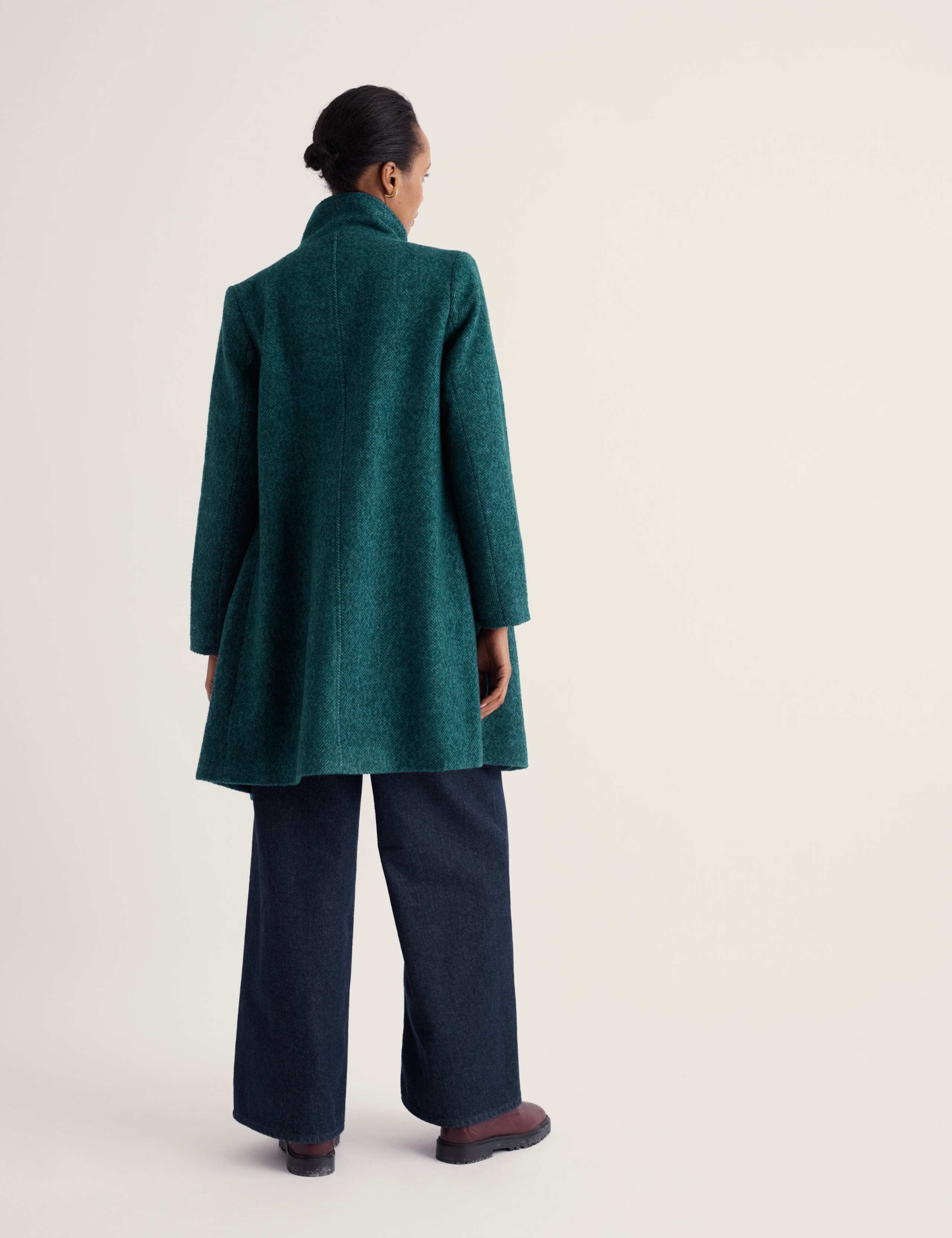 Wool Blend Textured Funnel Neck Longline Coat 3 of 5
