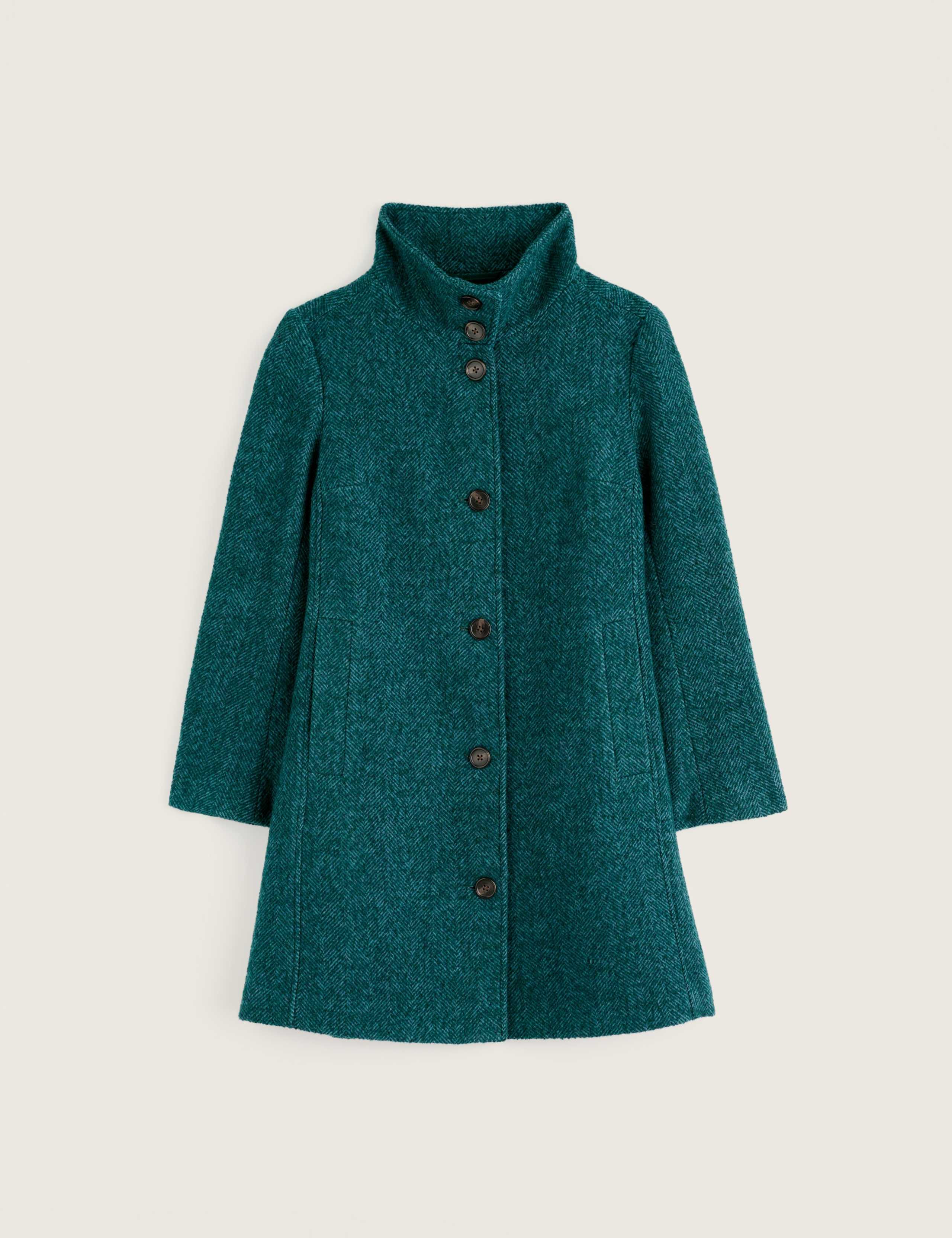 Wool Blend Textured Funnel Neck Longline Coat 2 of 5