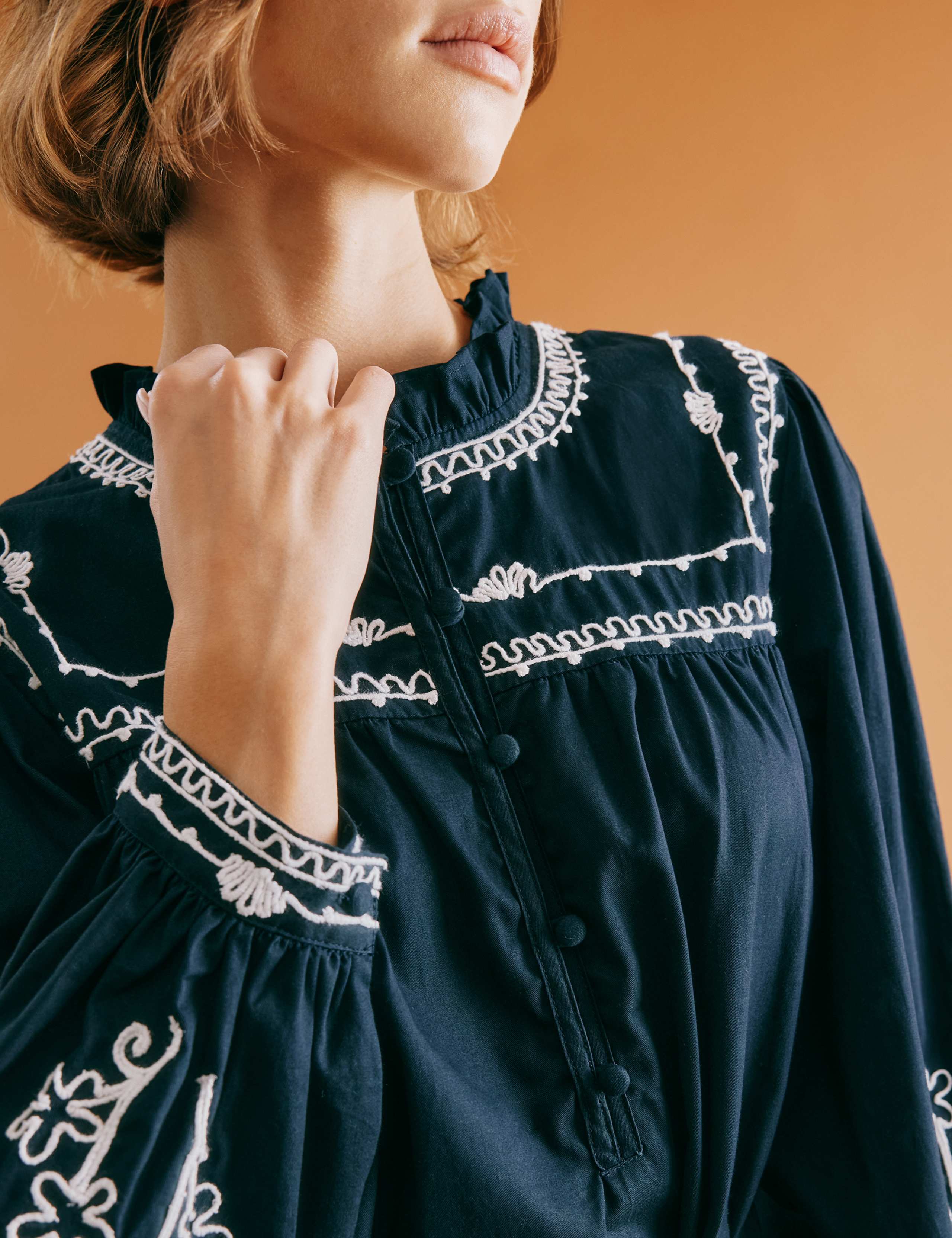Pure Cotton Embroidered Midi Smock Dress 4 of 6