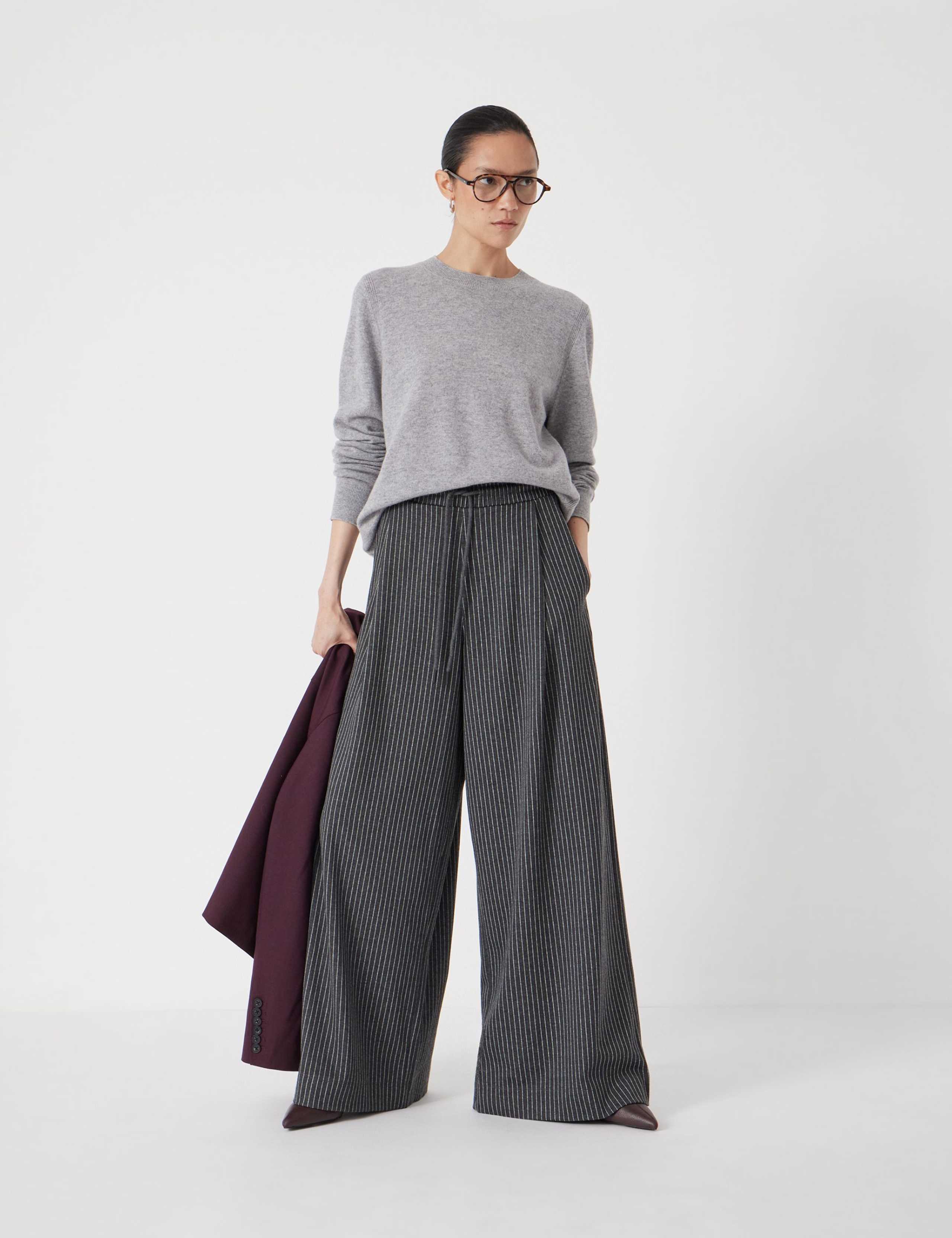 Striped Drawstring Wide Leg Trousers 1 of 5