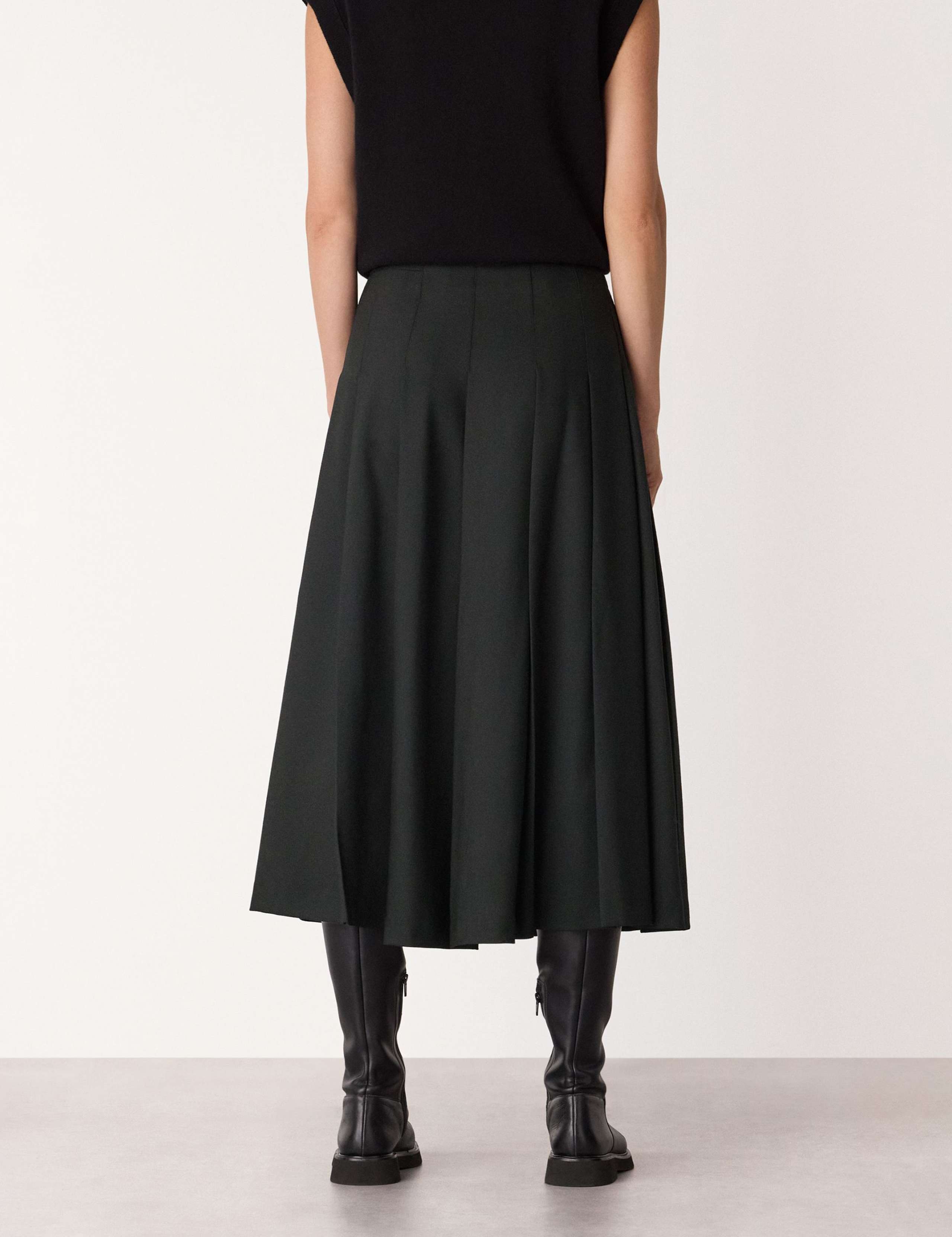 Wool Blend Pleated Midi Kilt Skirt 3 of 4