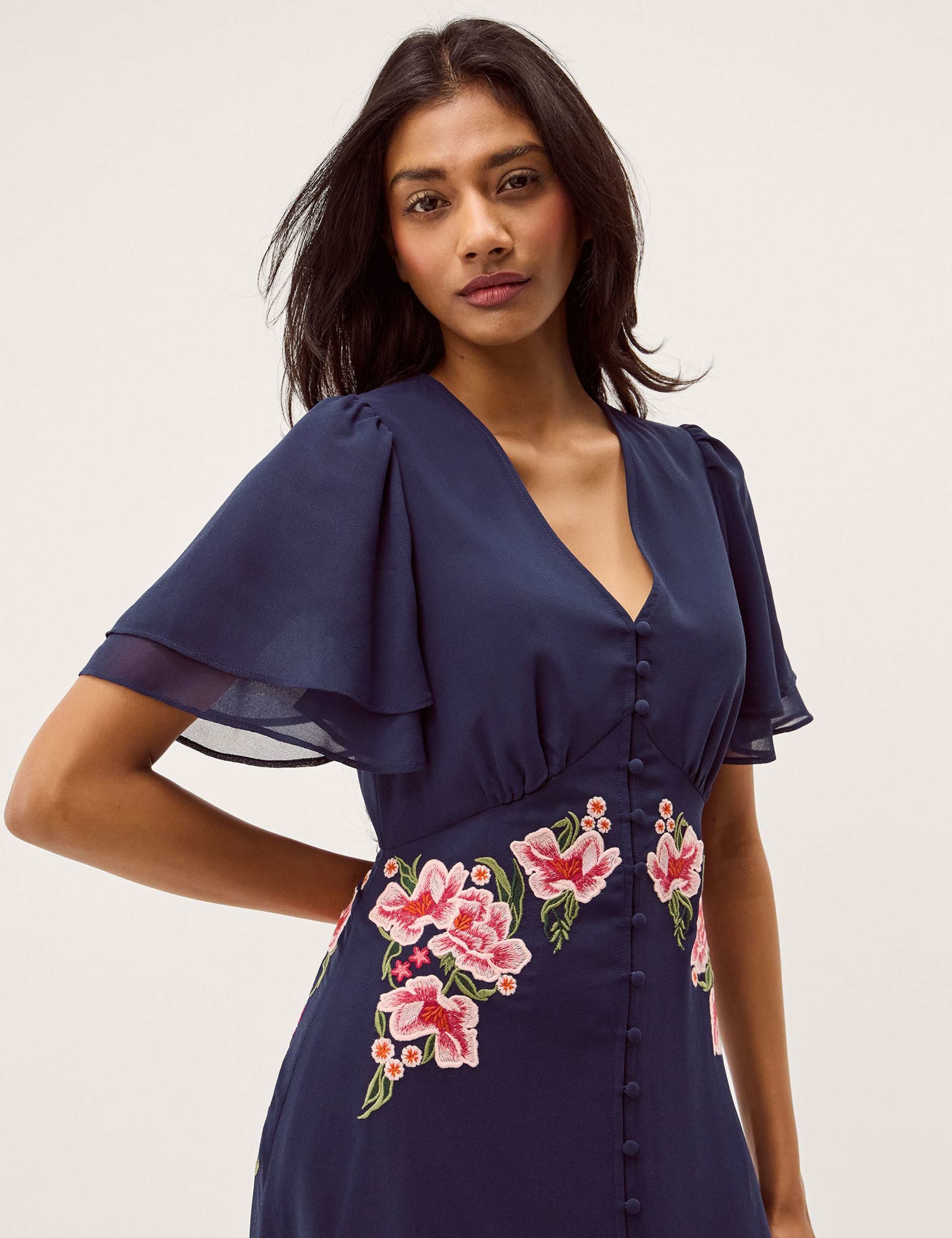 Embroidered V-Neck Midi Tea Dress 3 of 5