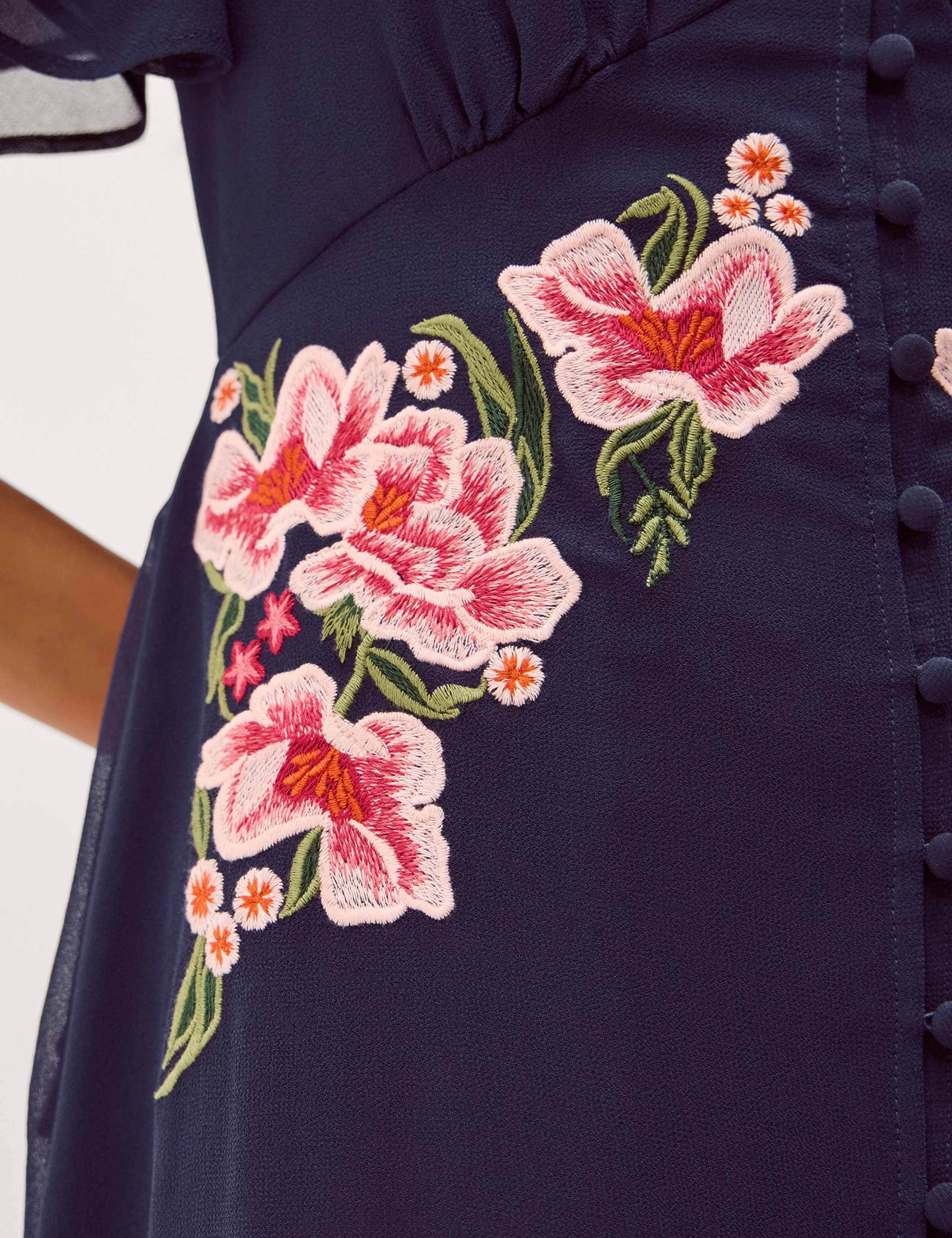 Embroidered V-Neck Midi Tea Dress 4 of 5