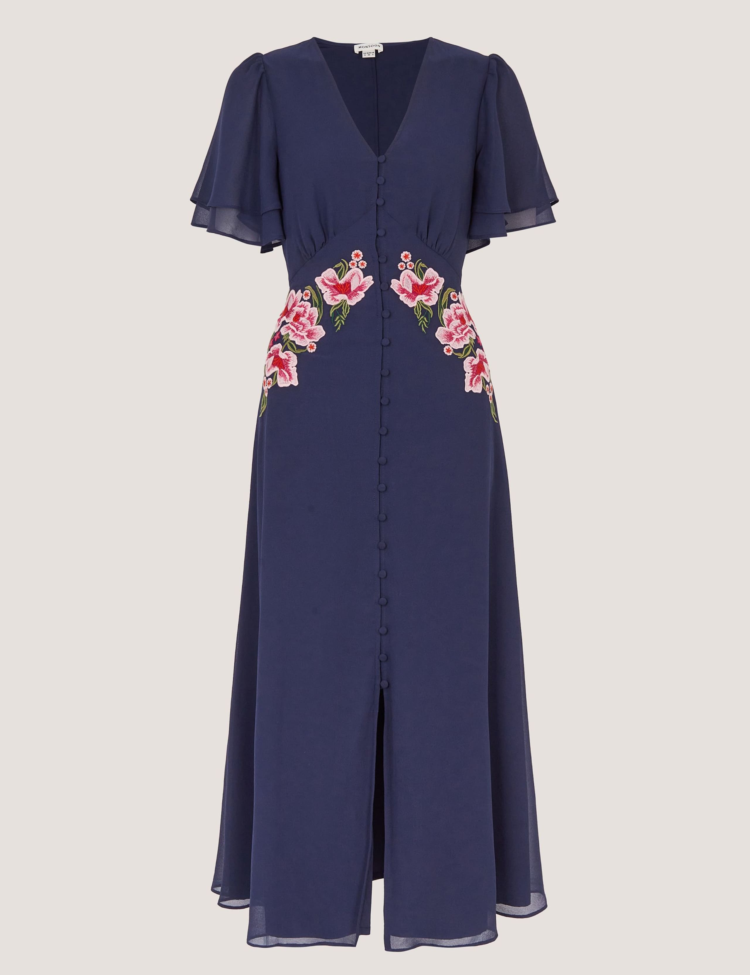 Embroidered V-Neck Midi Tea Dress 2 of 5