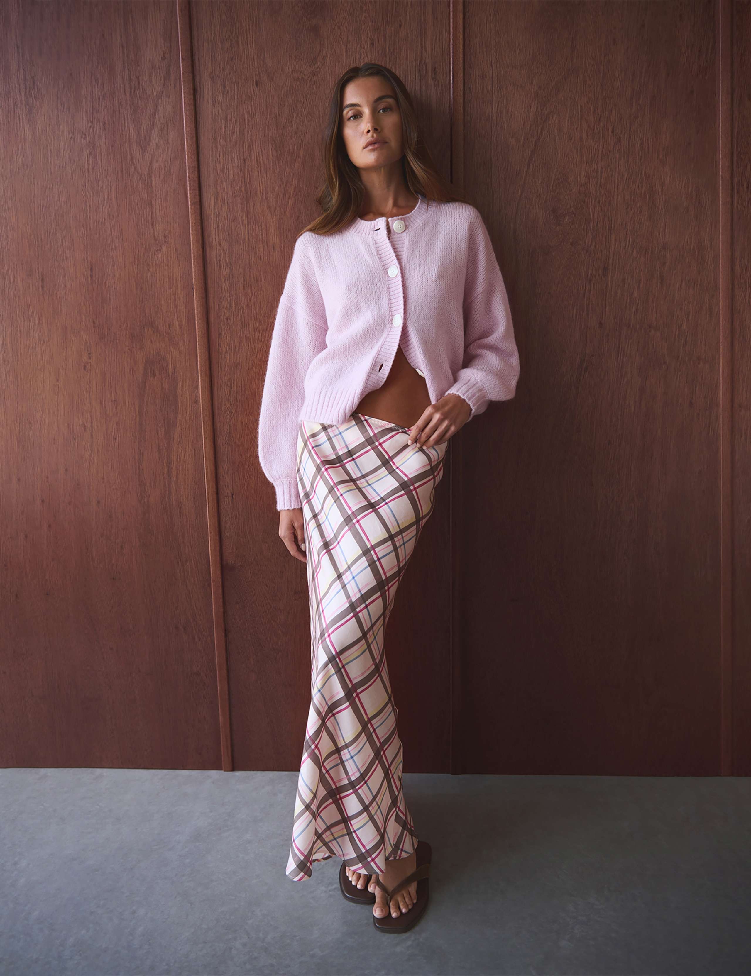 Lyocell Rich Painterly Checked Maxi Skirt 1 of 5