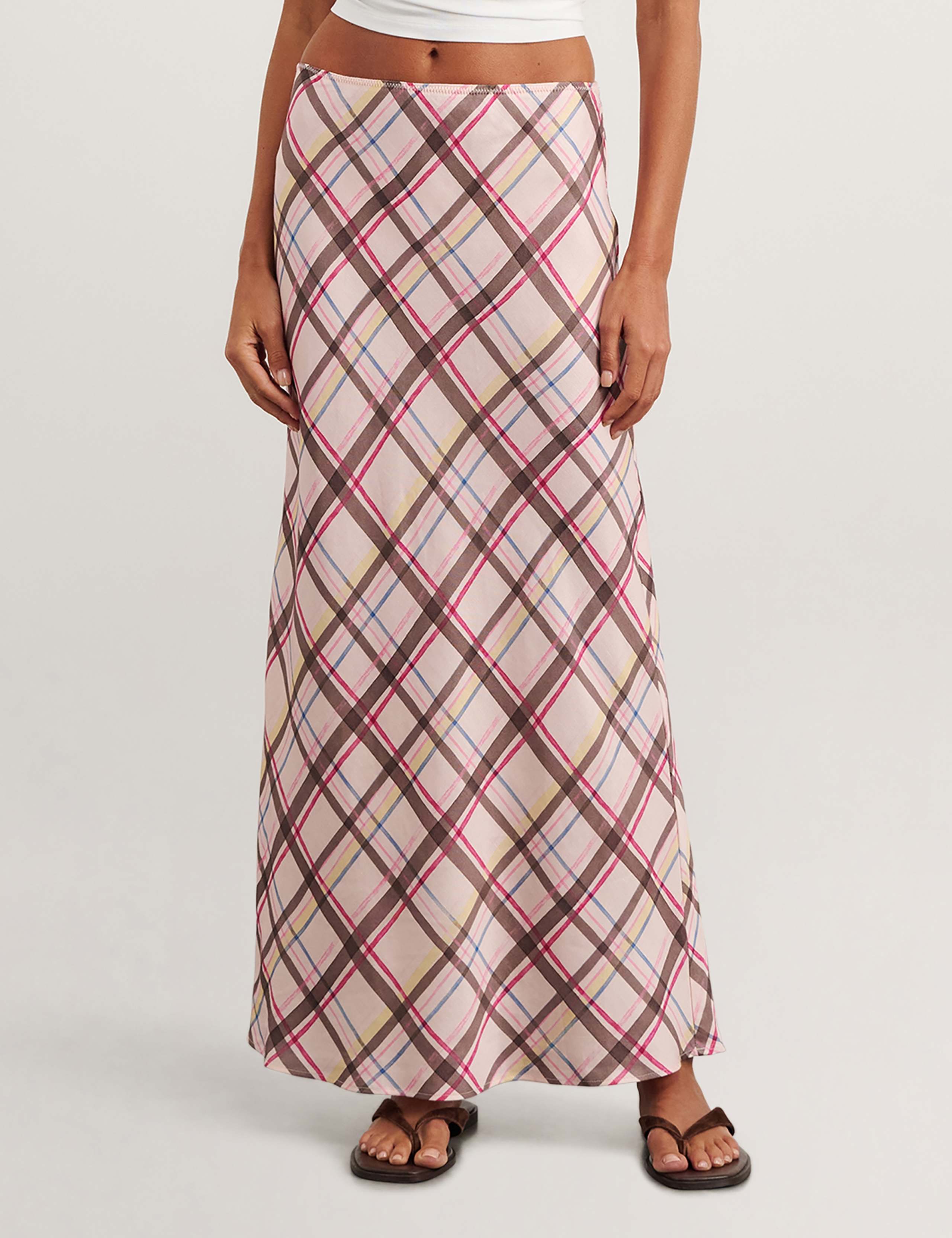 Lyocell Rich Painterly Checked Maxi Skirt 2 of 5