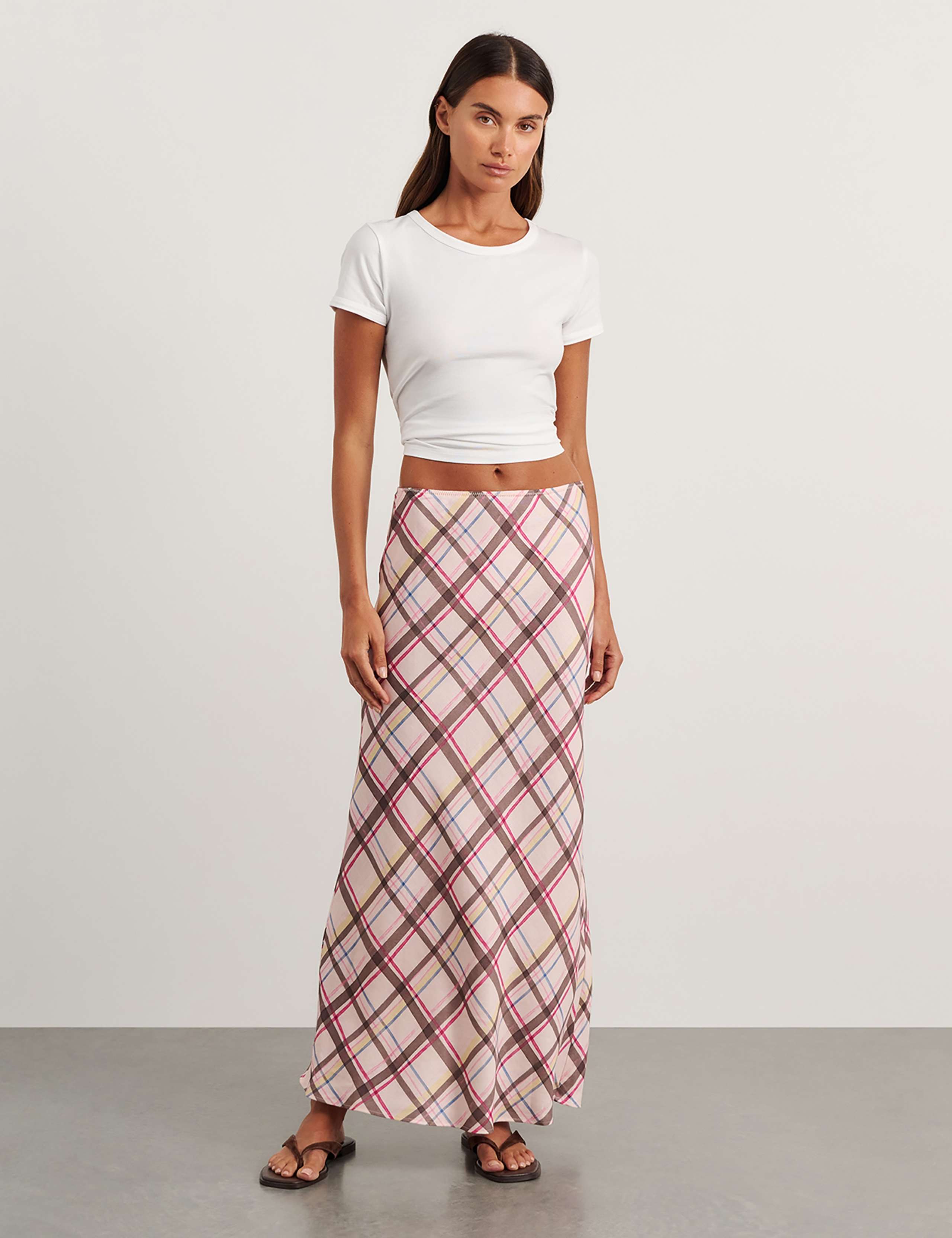 Lyocell Rich Painterly Checked Maxi Skirt 3 of 5