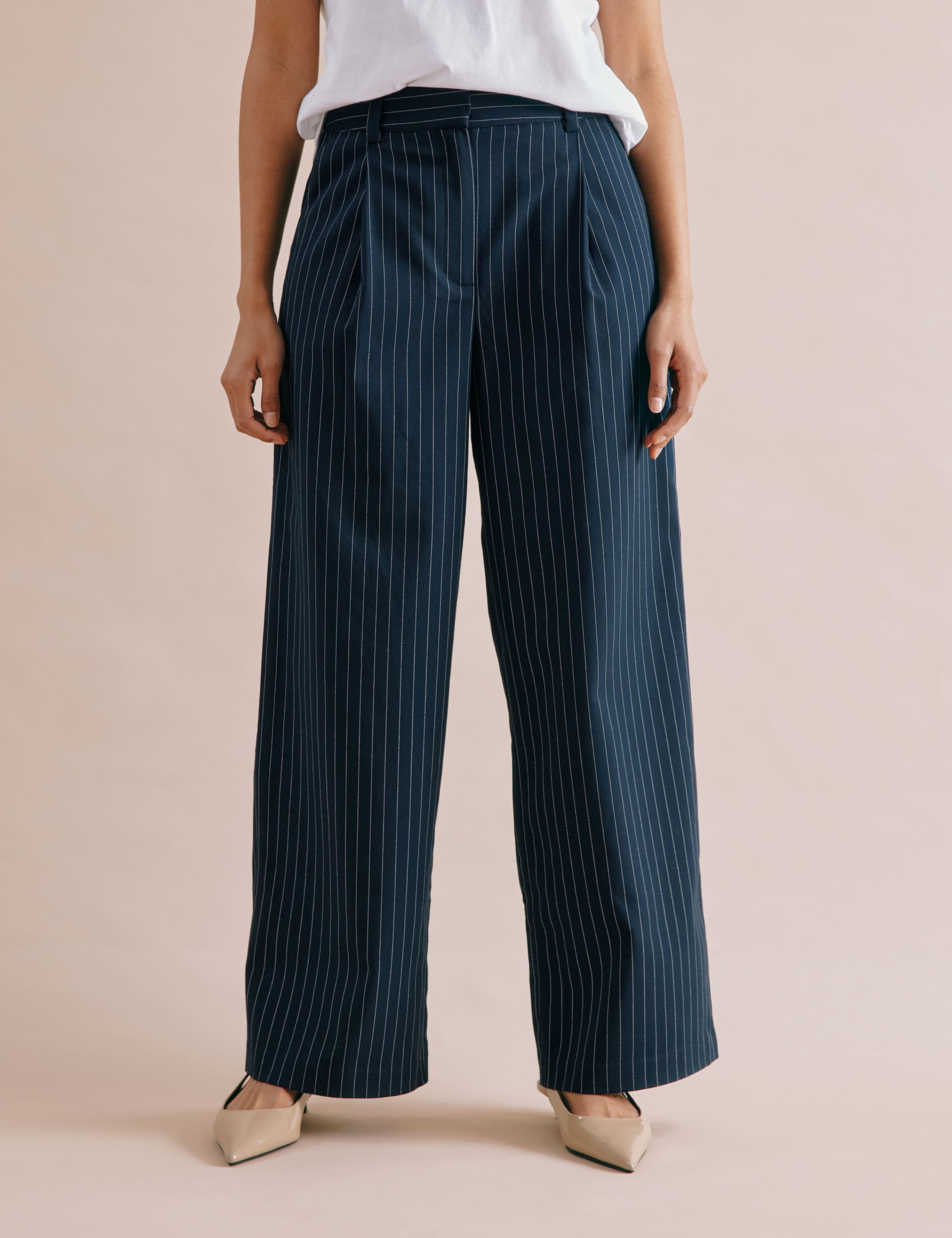 Pinstripe Pleat Front Wide Leg Trousers 4 of 6