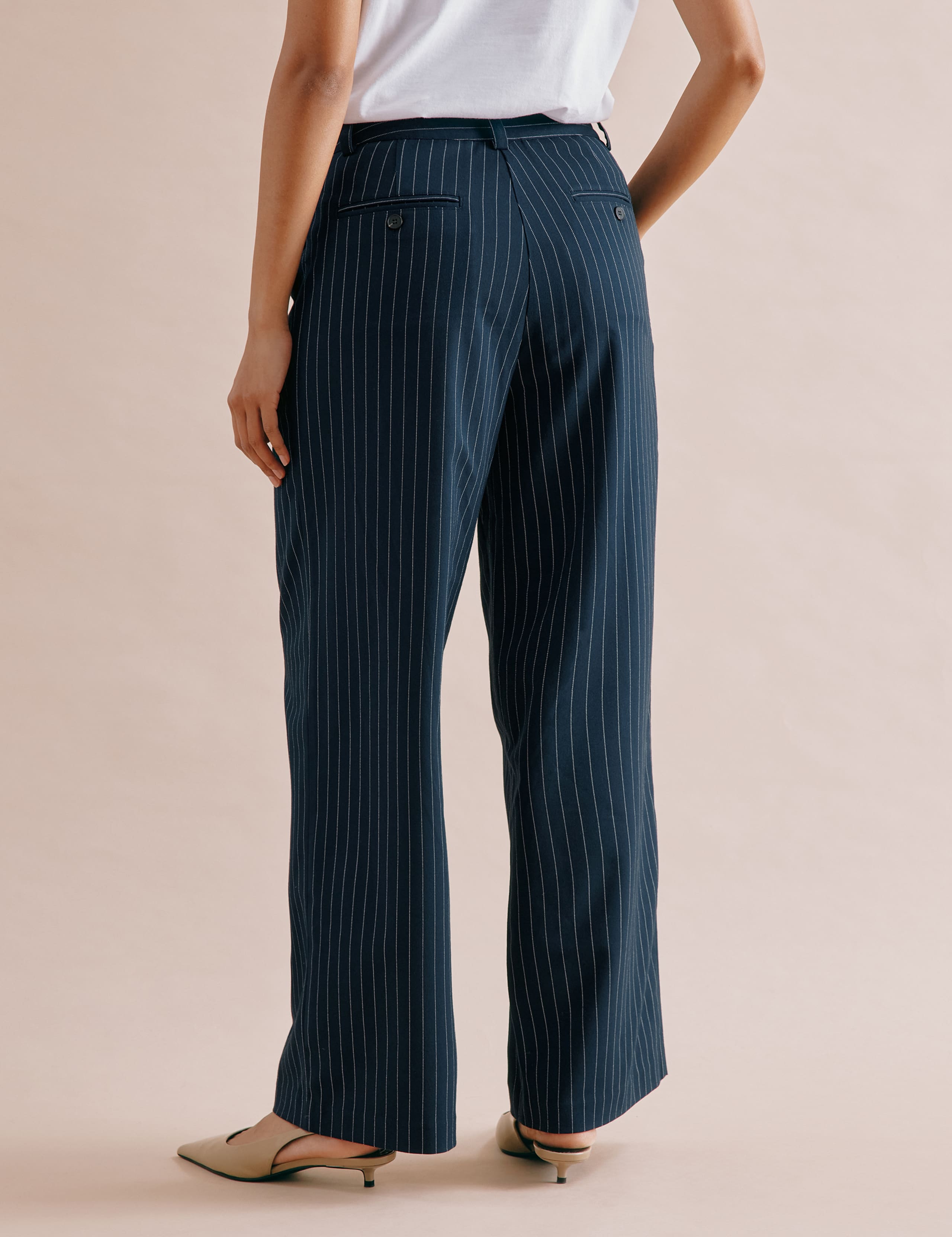 Pinstripe Pleat Front Wide Leg Trousers 5 of 6