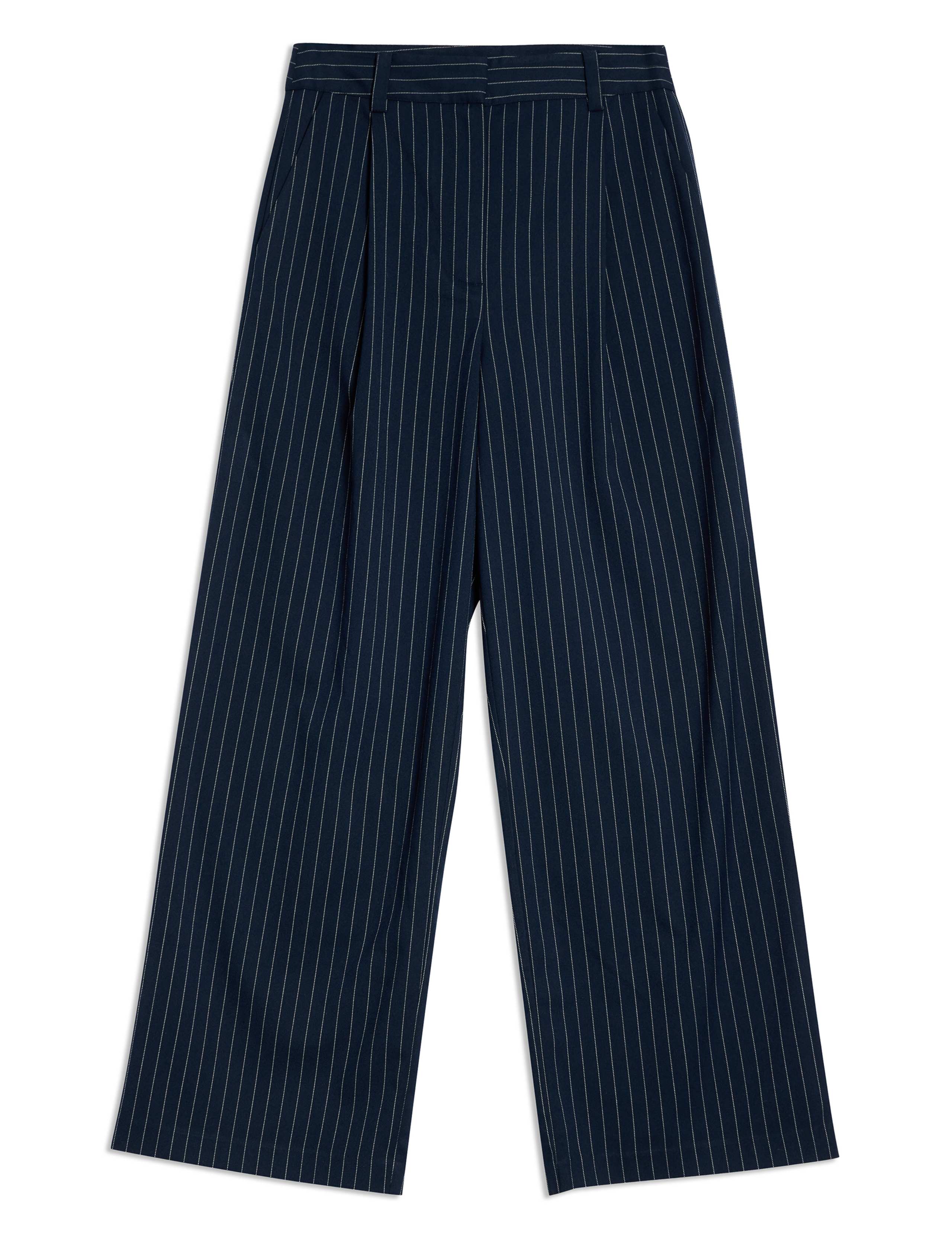 Pinstripe Pleat Front Wide Leg Trousers 2 of 6