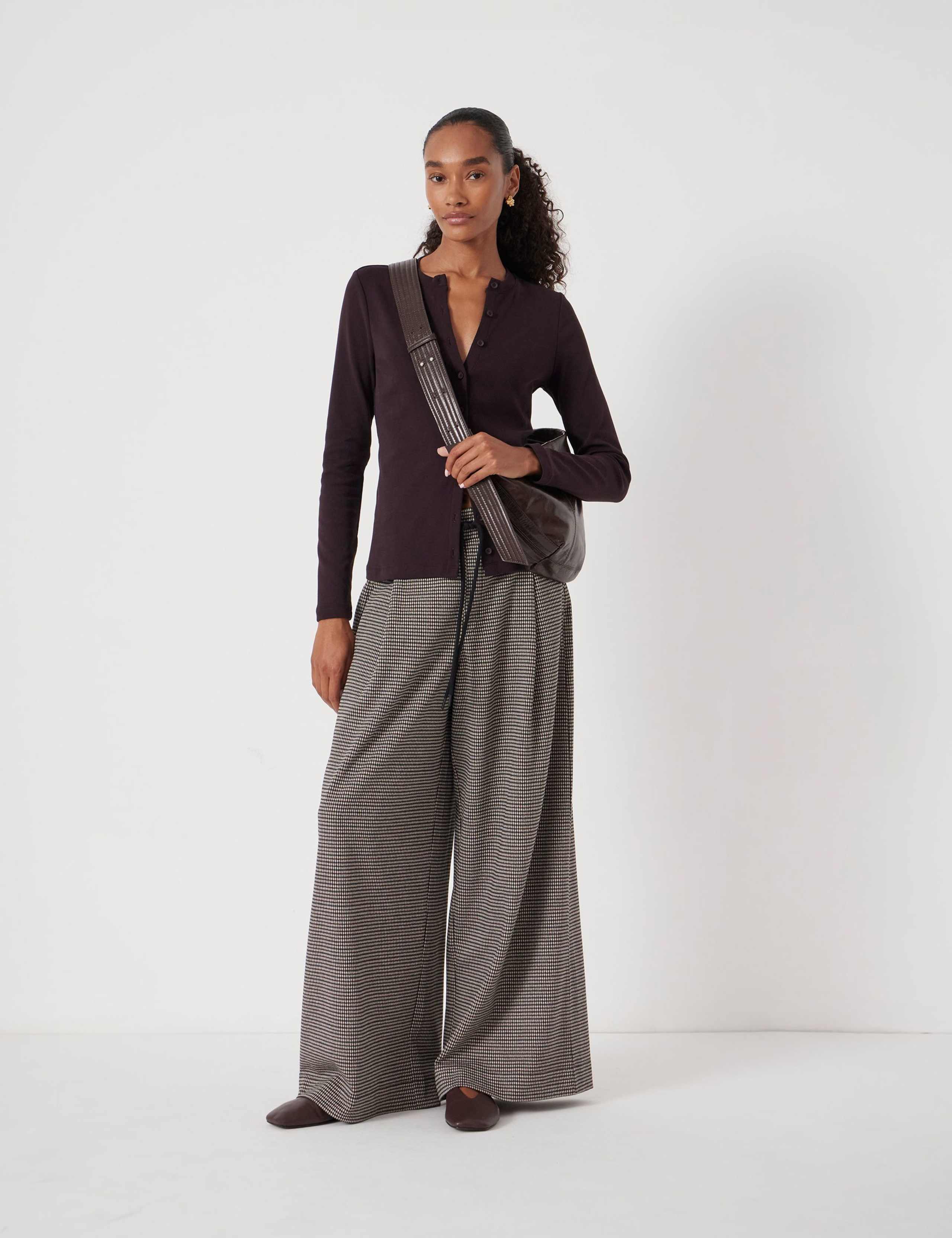 Jersey Checked Drawstring Wide Leg Trousers 1 of 6