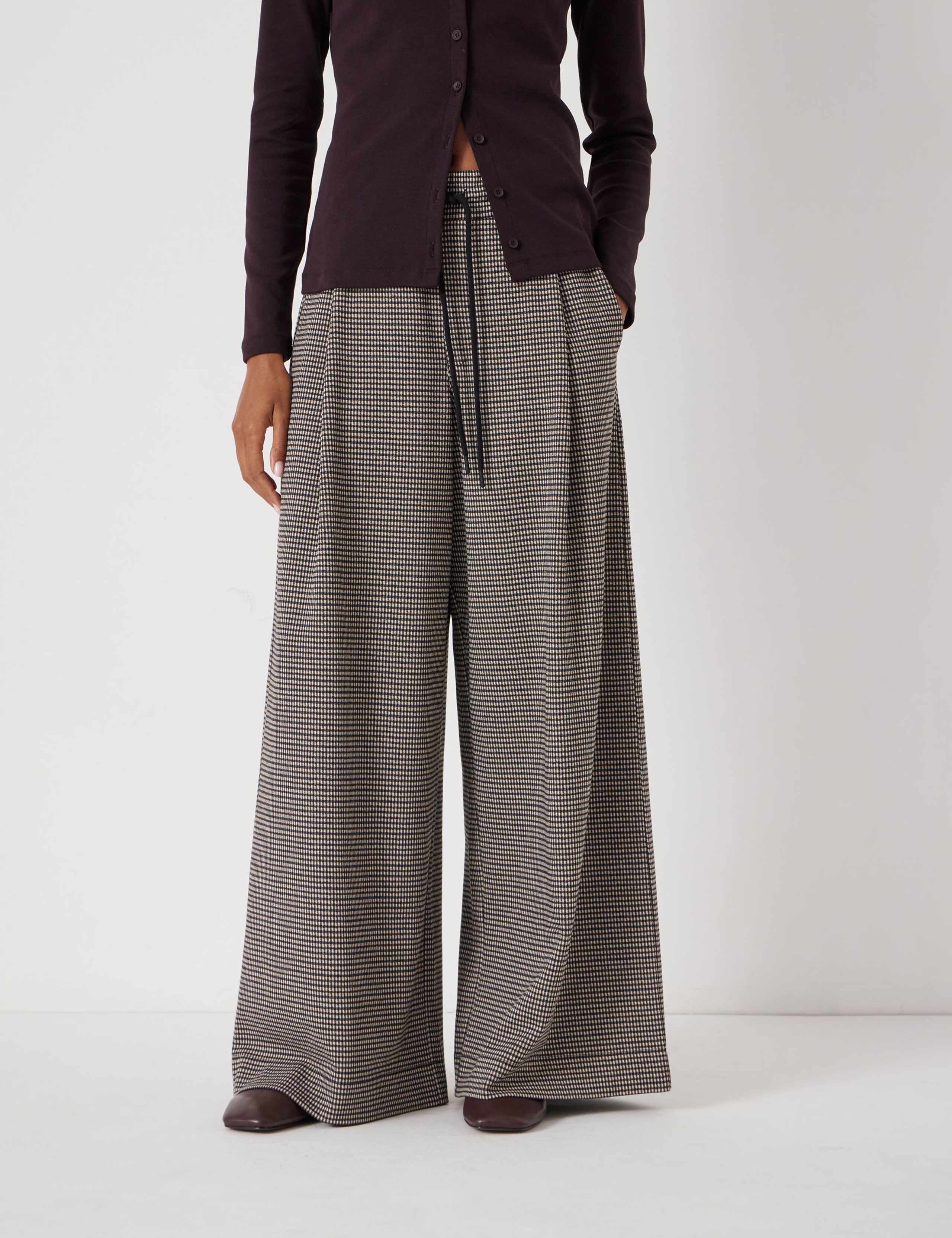 Jersey Checked Drawstring Wide Leg Trousers 3 of 6